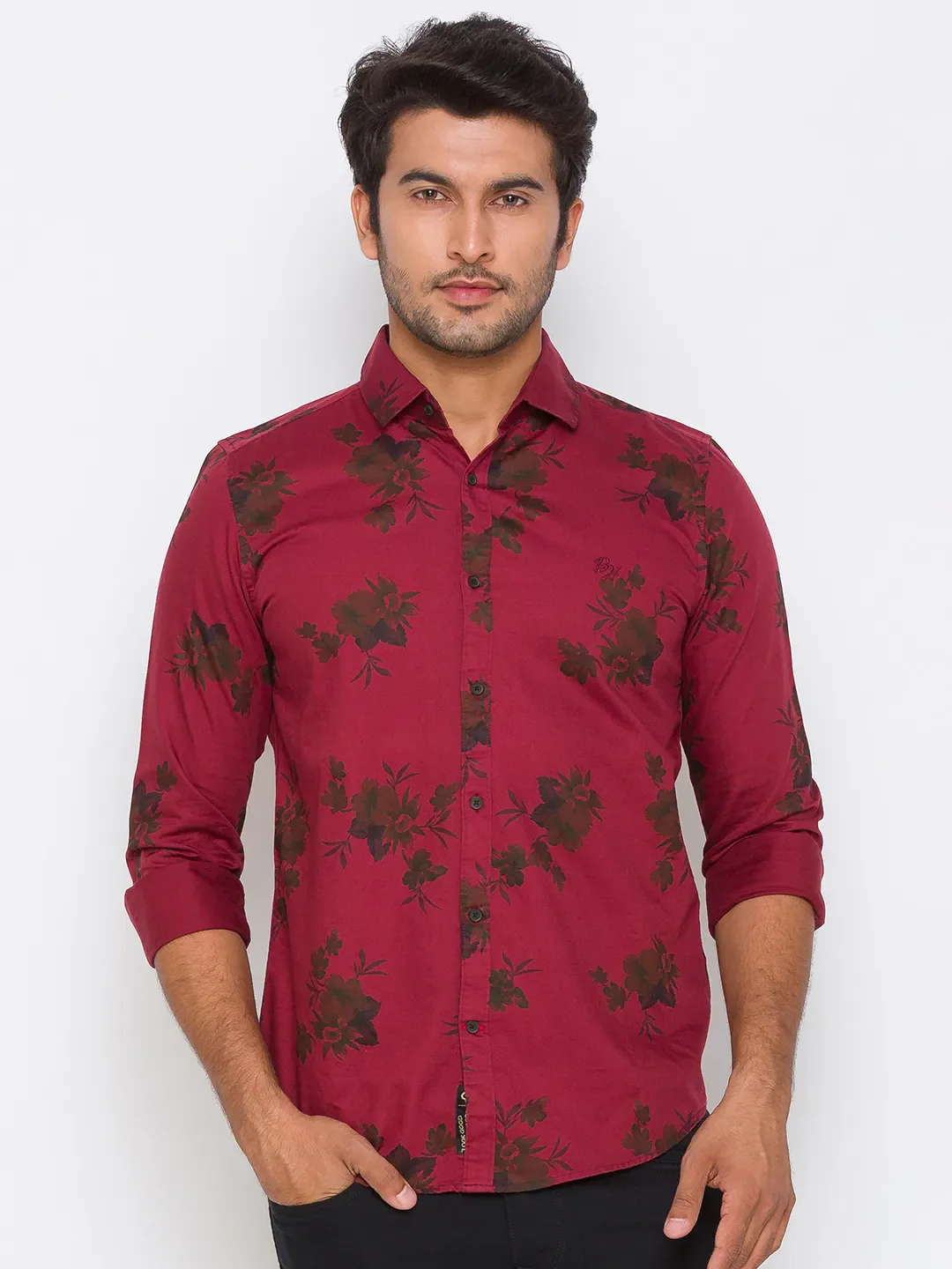 Red Regular Fit Regular Collar Long Sleeves Cotton Men's Shirt by Being Human Clothing
