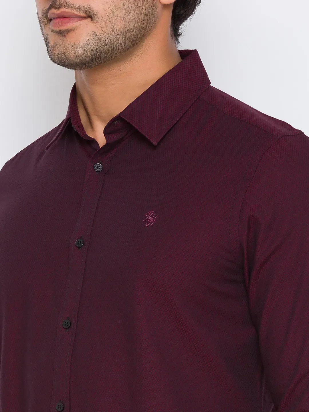 Red Slim Straight Fit Regular Collar Long Sleeves Cotton Men's Shirt by Being Human Clothing - Image 4