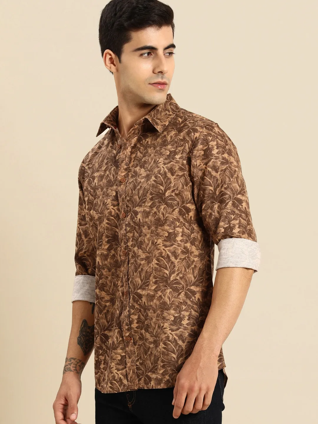 Red Slim Straight Fit Regular Collar Long Sleeves Men's Shirt by Being Human Clothing - Image 3
