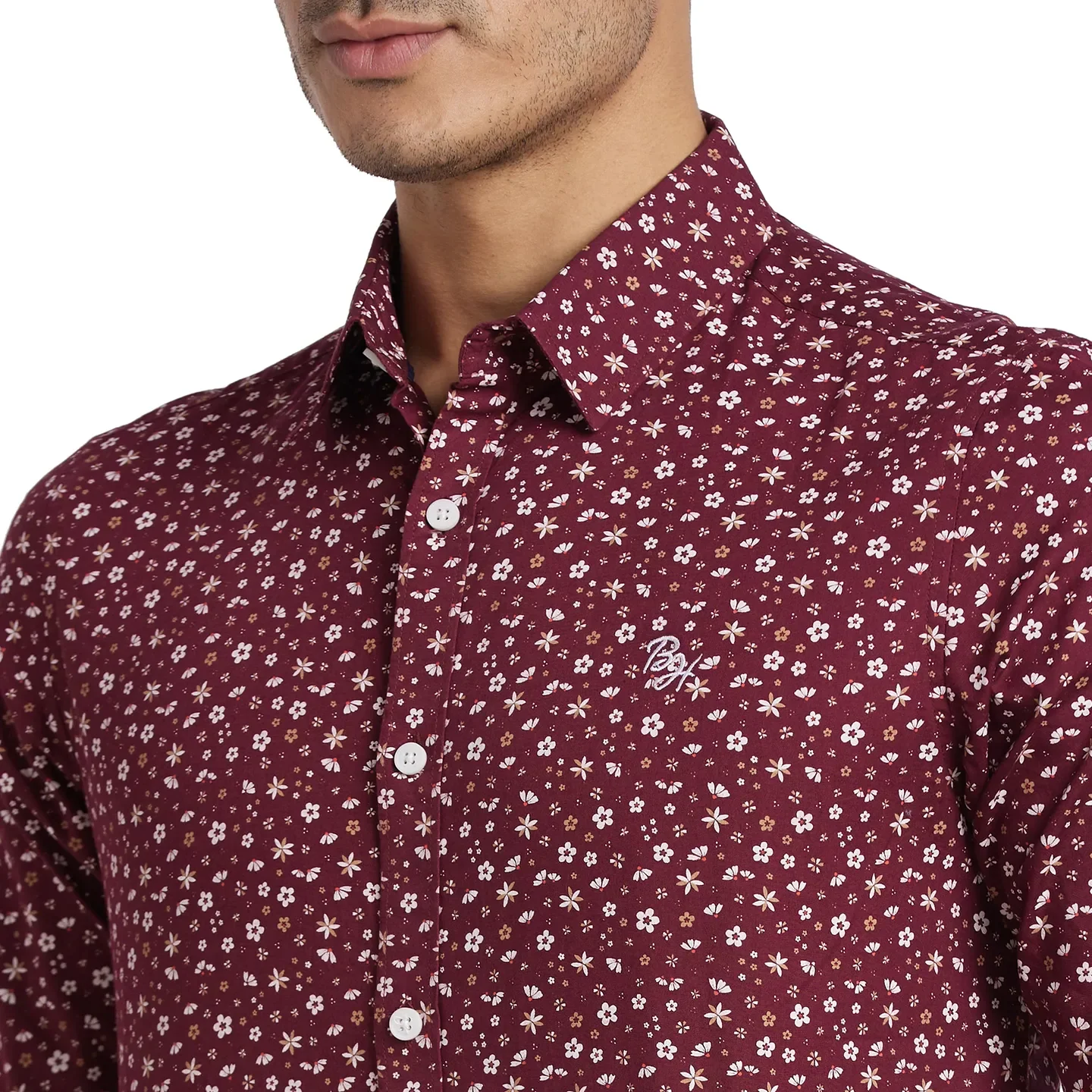 Red Slim Straight Fit Regular Collar Long Sleeves Cotton Men's Shirt by Being Human Clothing - Image 4
