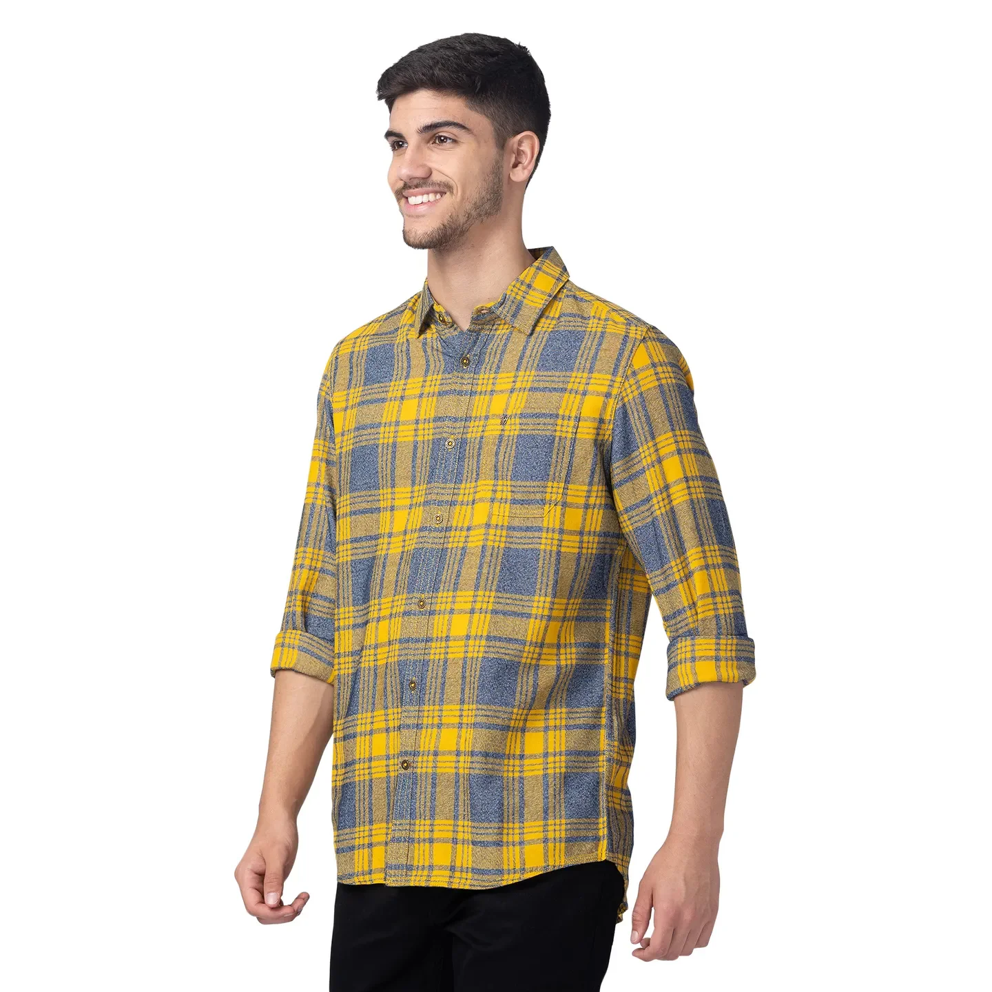 Yellow Slim Straight Fit Regular Collar Long Sleeves Cotton Men's Shirt by Being Human Clothing - Image 2