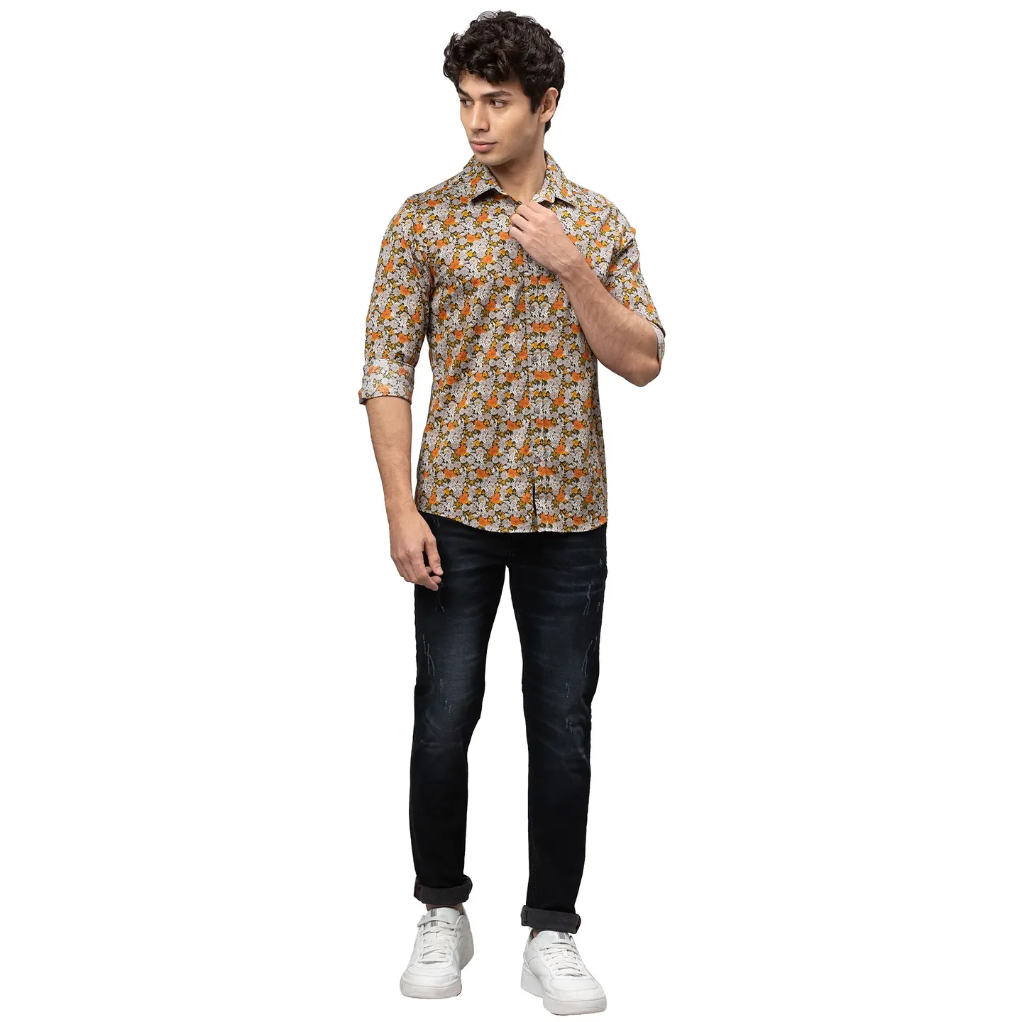 Yellow Slim Straight Fit Regular Collar Long Sleeves Cotton Men's Shirt by Being Human Clothing - Image 2