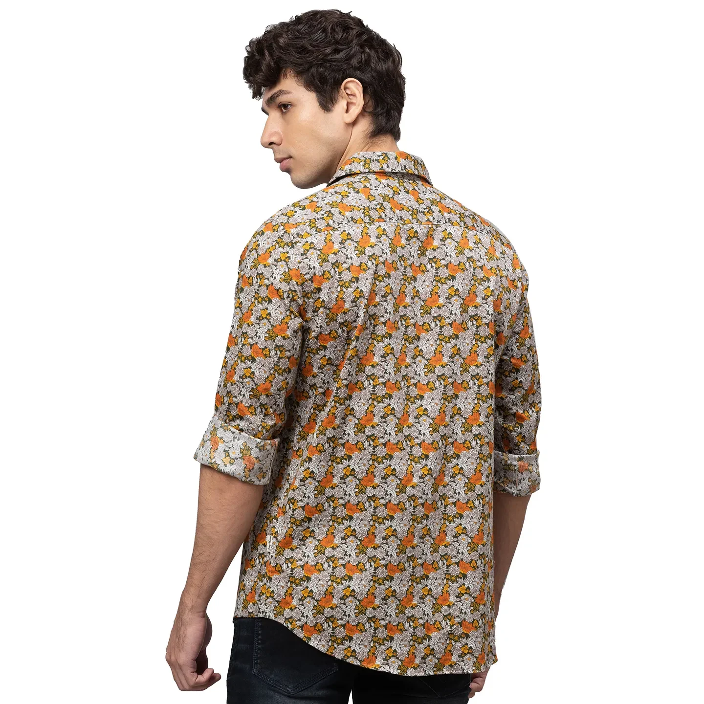Yellow Slim Straight Fit Regular Collar Long Sleeves Cotton Men's Shirt by Being Human Clothing - Image 3
