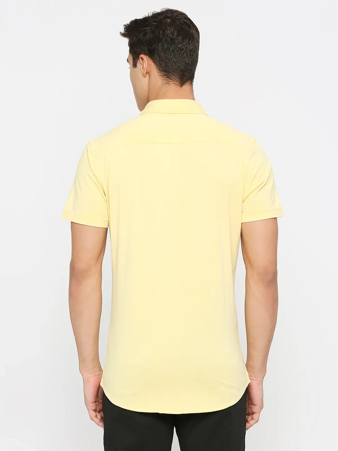Yellow Slim Straight Fit Regular Collar Short Sleeves Cotton Men's Shirt by Being Human Clothing - Image 4
