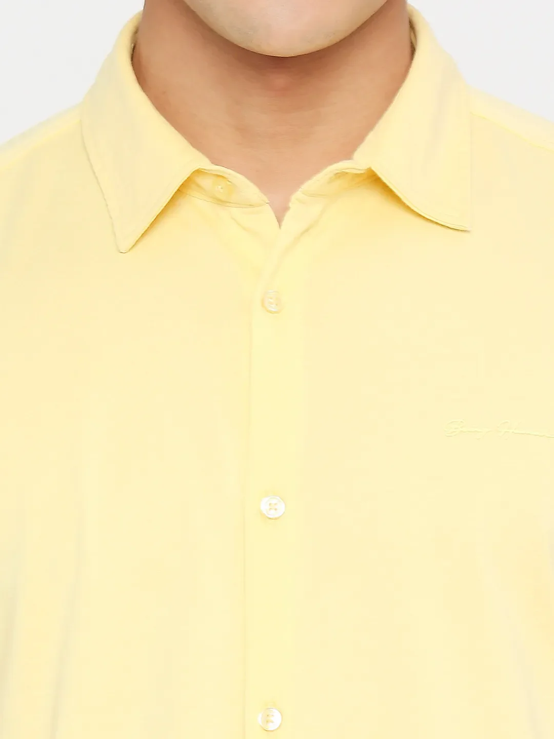 Yellow Slim Straight Fit Regular Collar Short Sleeves Cotton Men's Shirt by Being Human Clothing - Image 5