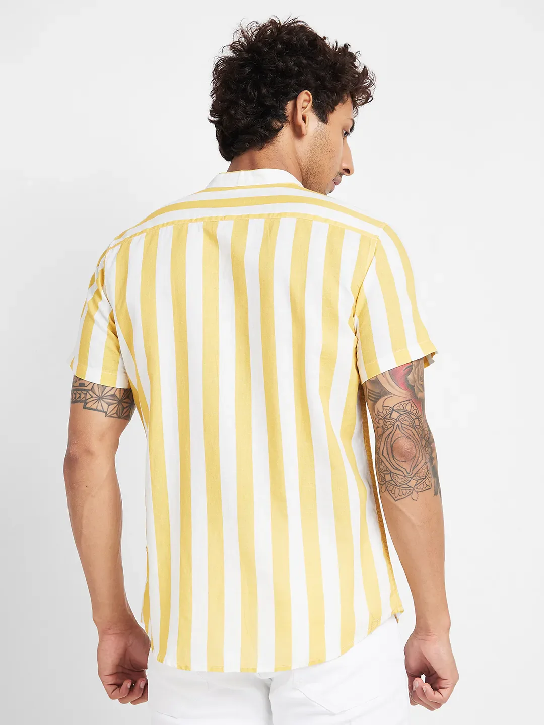 Yellow Slim Straight Fit Regular Collar Short Sleeves Men's Shirt by Being Human Clothing - Image 3