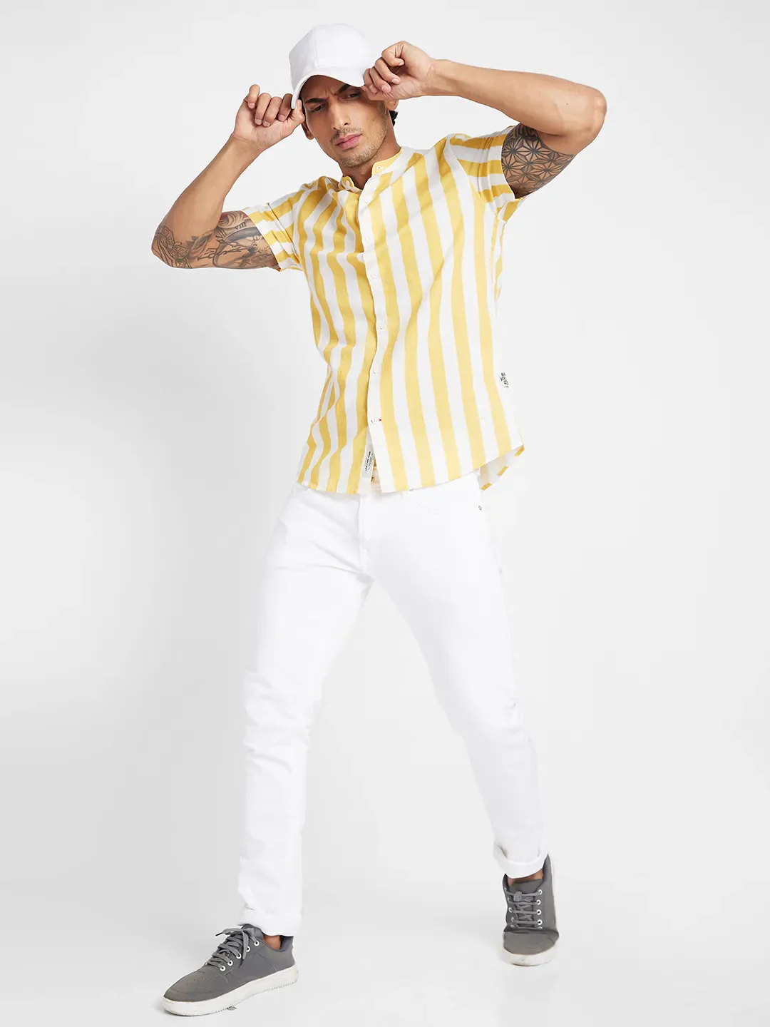Yellow Slim Straight Fit Regular Collar Short Sleeves Men's Shirt by Being Human Clothing - Image 6