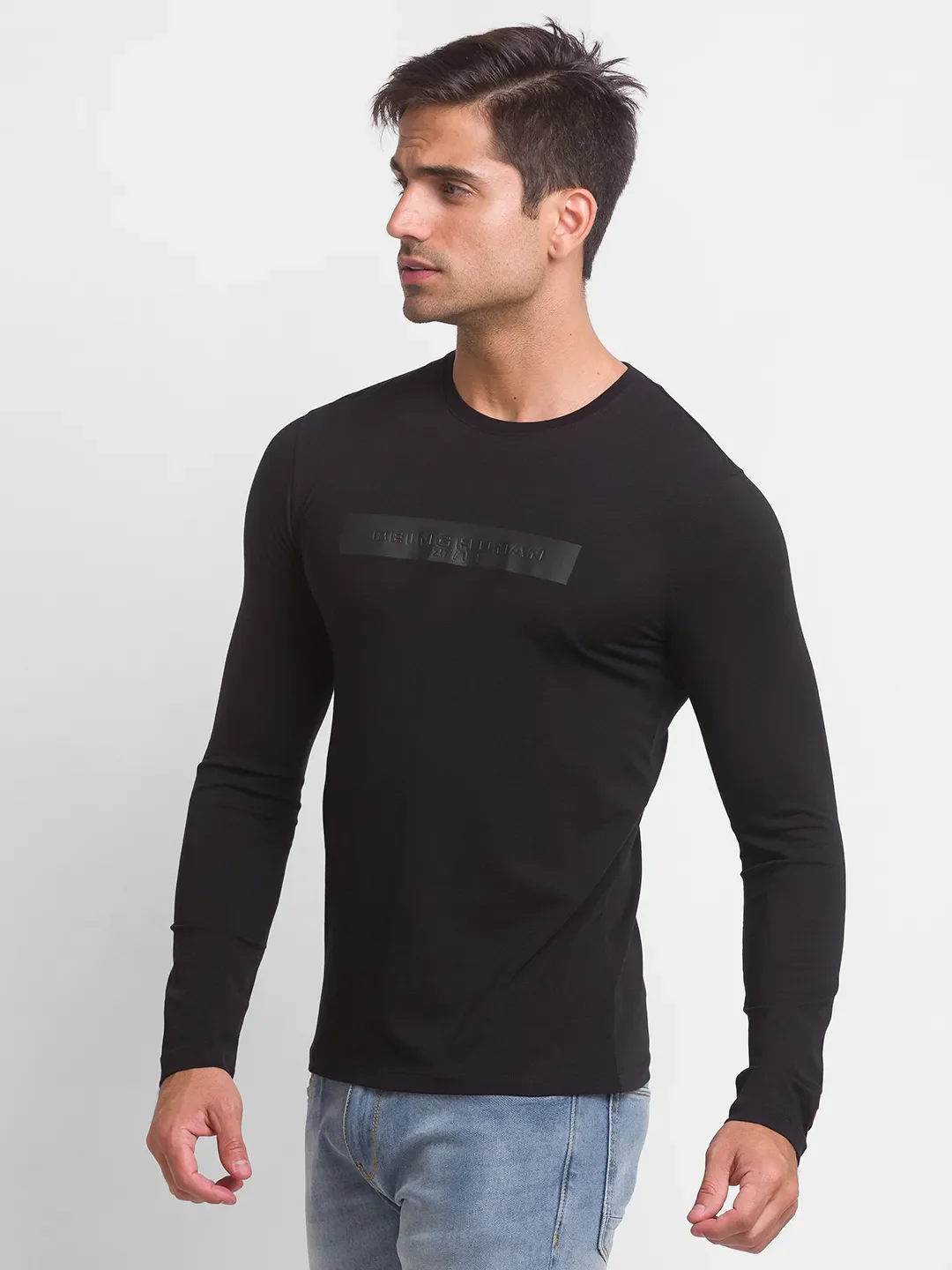 Black Slim Straight Fit Men's Long Sleeves T-Shirt by Being Human Clothing - Image 2