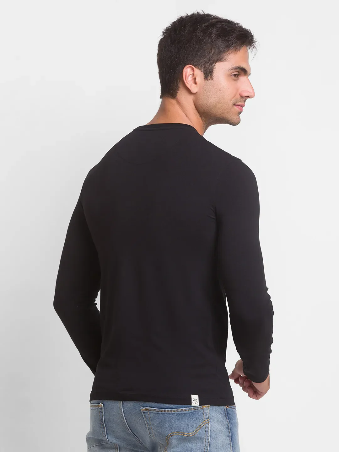 Black Slim Straight Fit Men's Long Sleeves T-Shirt by Being Human Clothing - Image 3