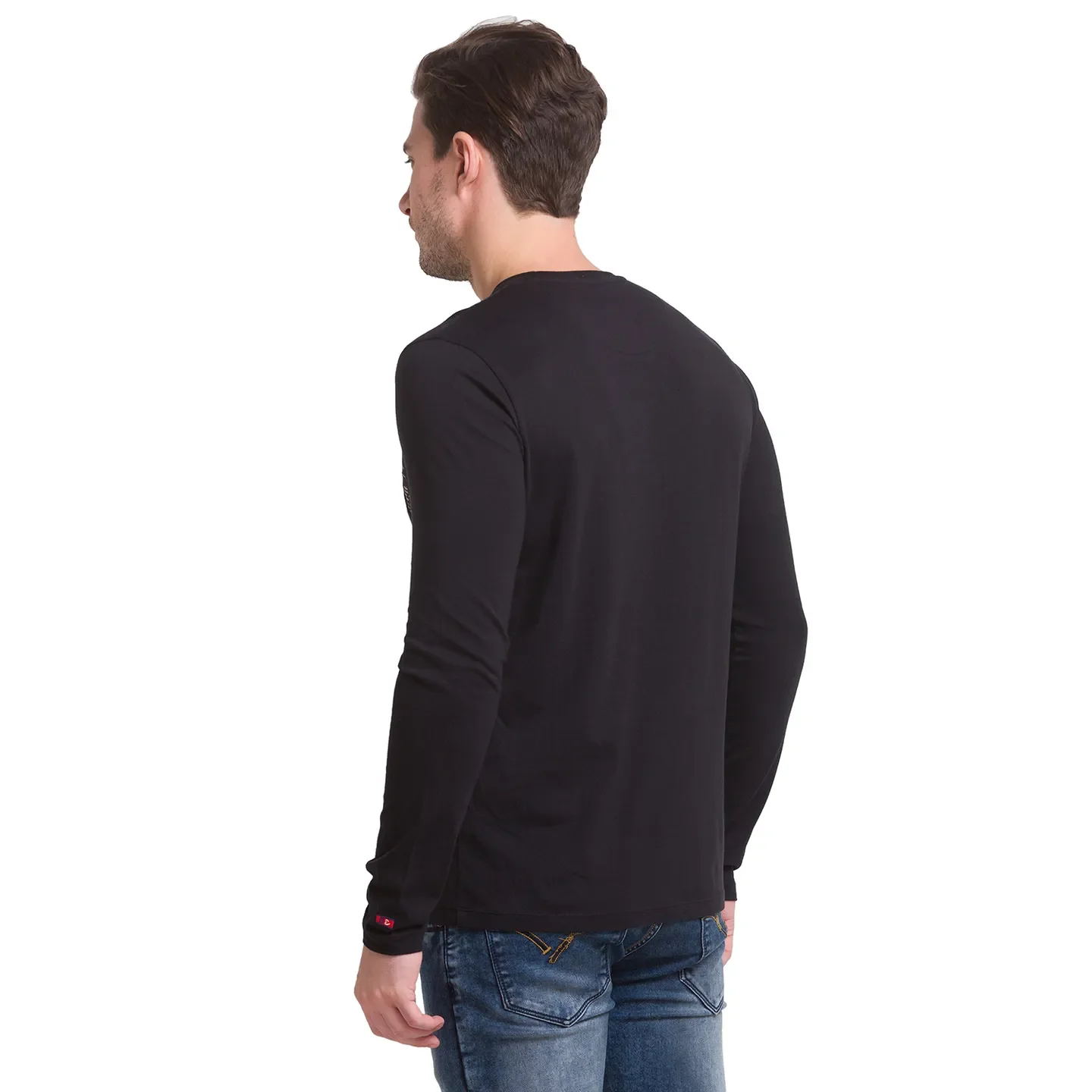 Black Slim Straight Fit Men's Long Sleeves T-Shirt by Being Human Clothing - Image 4