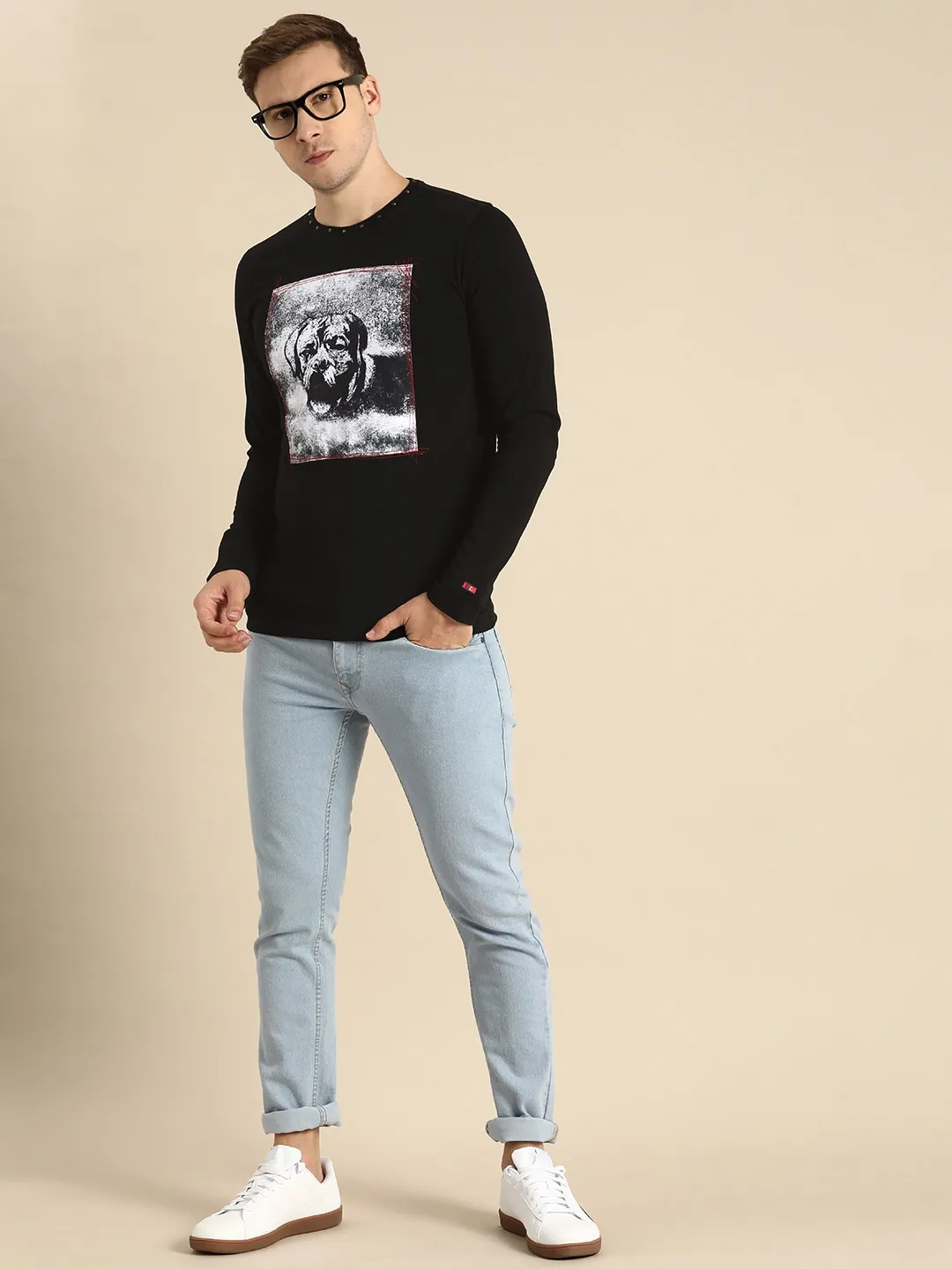 Black Slim Straight Fit Men's Long Sleeves T-Shirt by Being Human Clothing - Image 5