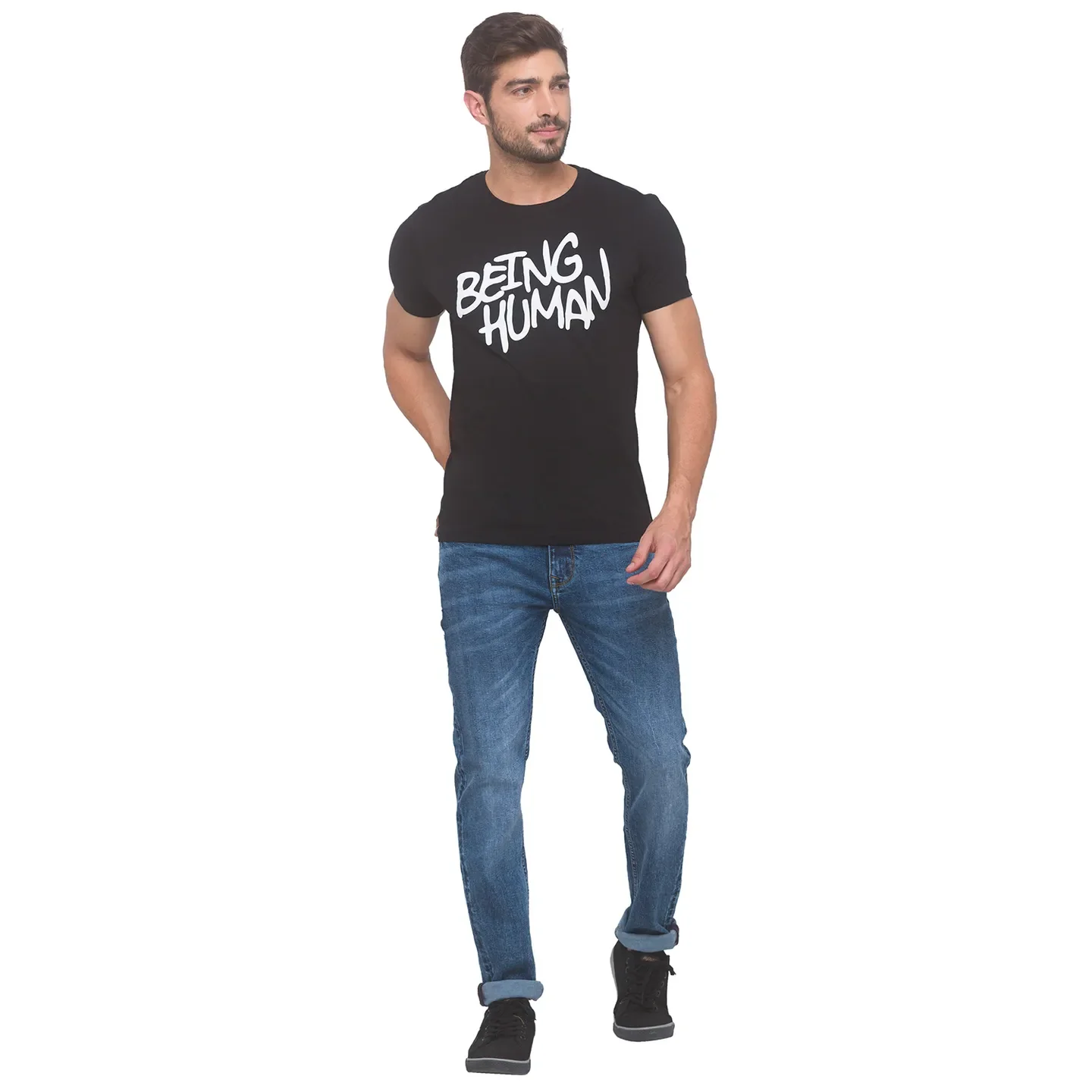 Black Regular Fit Men's Short Sleeves T-Shirt by Being Human Clothing - Image 2