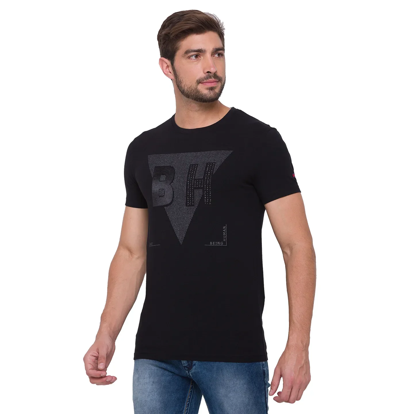 Black Regular Fit Men's Short Sleeves T-Shirt by Being Human Clothing - Image 3