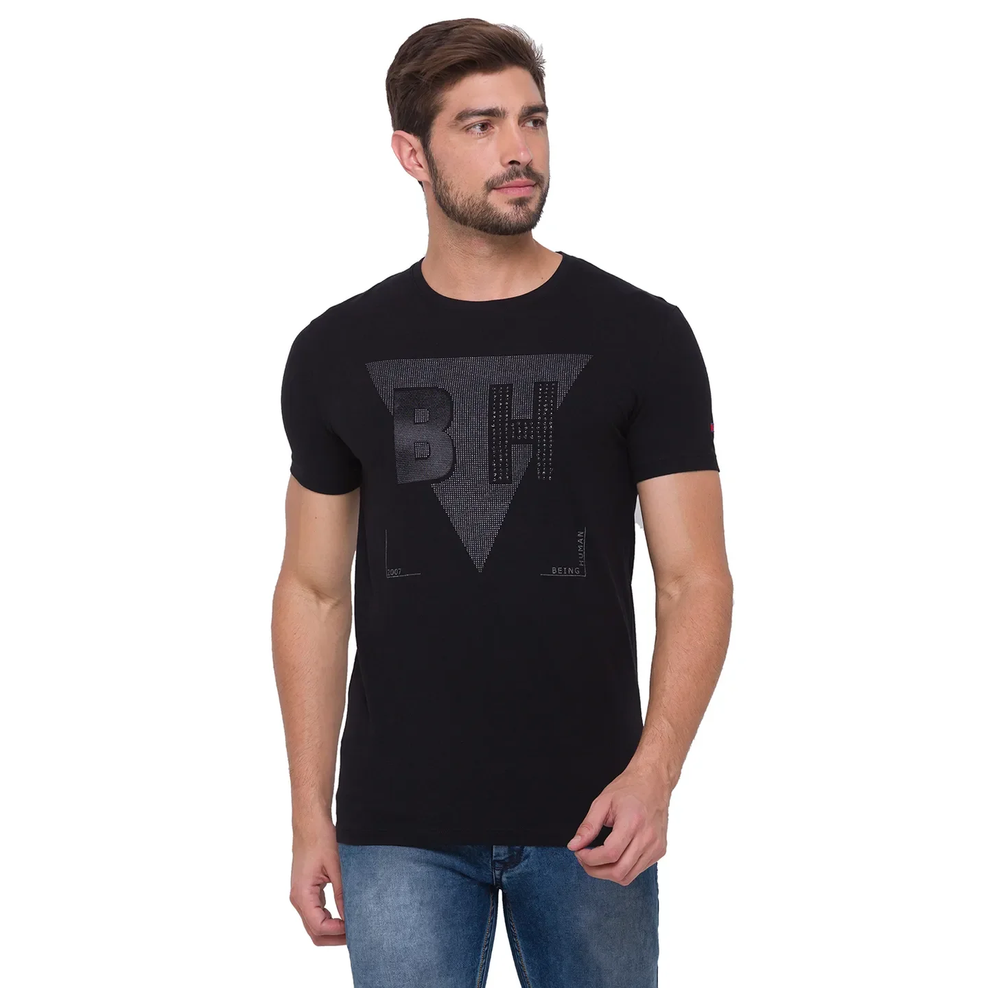Black Regular Fit Men's Short Sleeves T-Shirt by Being Human Clothing - Image 5