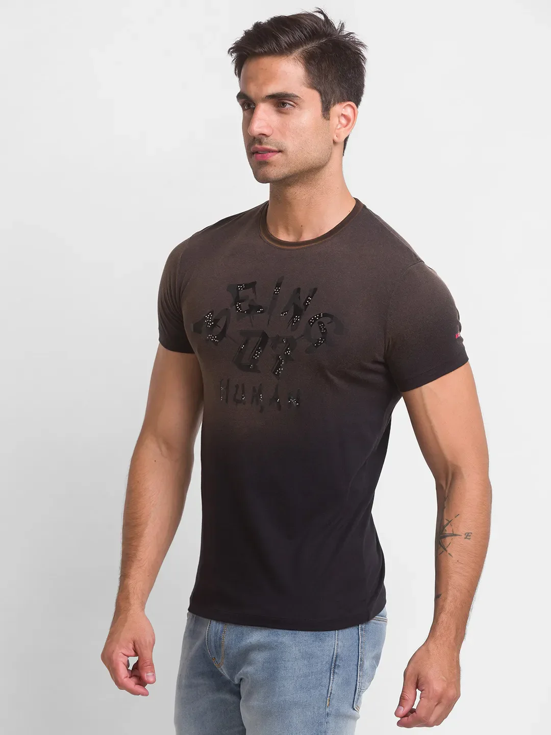 Black Slim Straight Fit Men's Short Sleeves T-Shirt by Being Human Clothing - Image 2