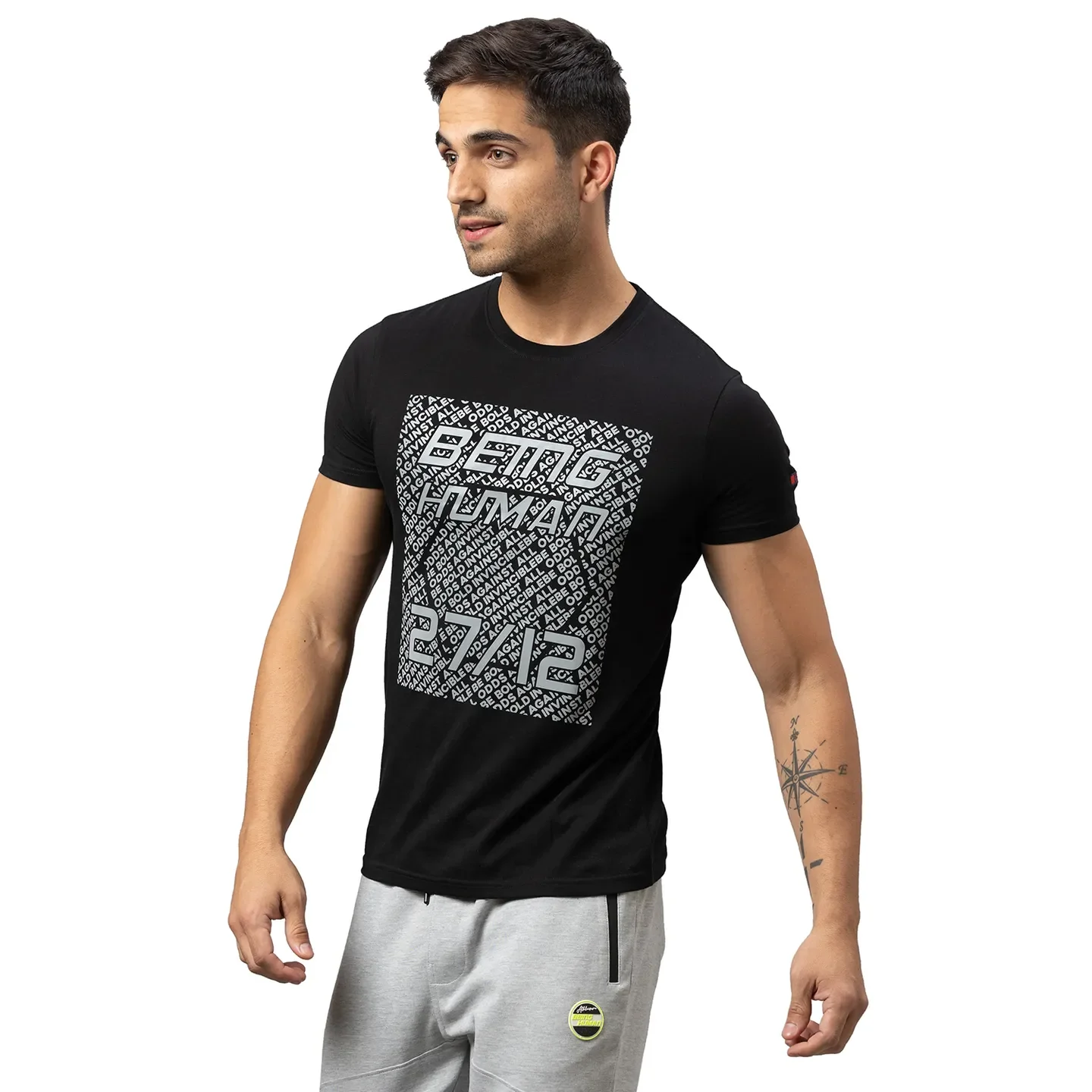 Black Slim Straight Fit Men's Short Sleeves T-Shirt by Being Human Clothing - Image 4