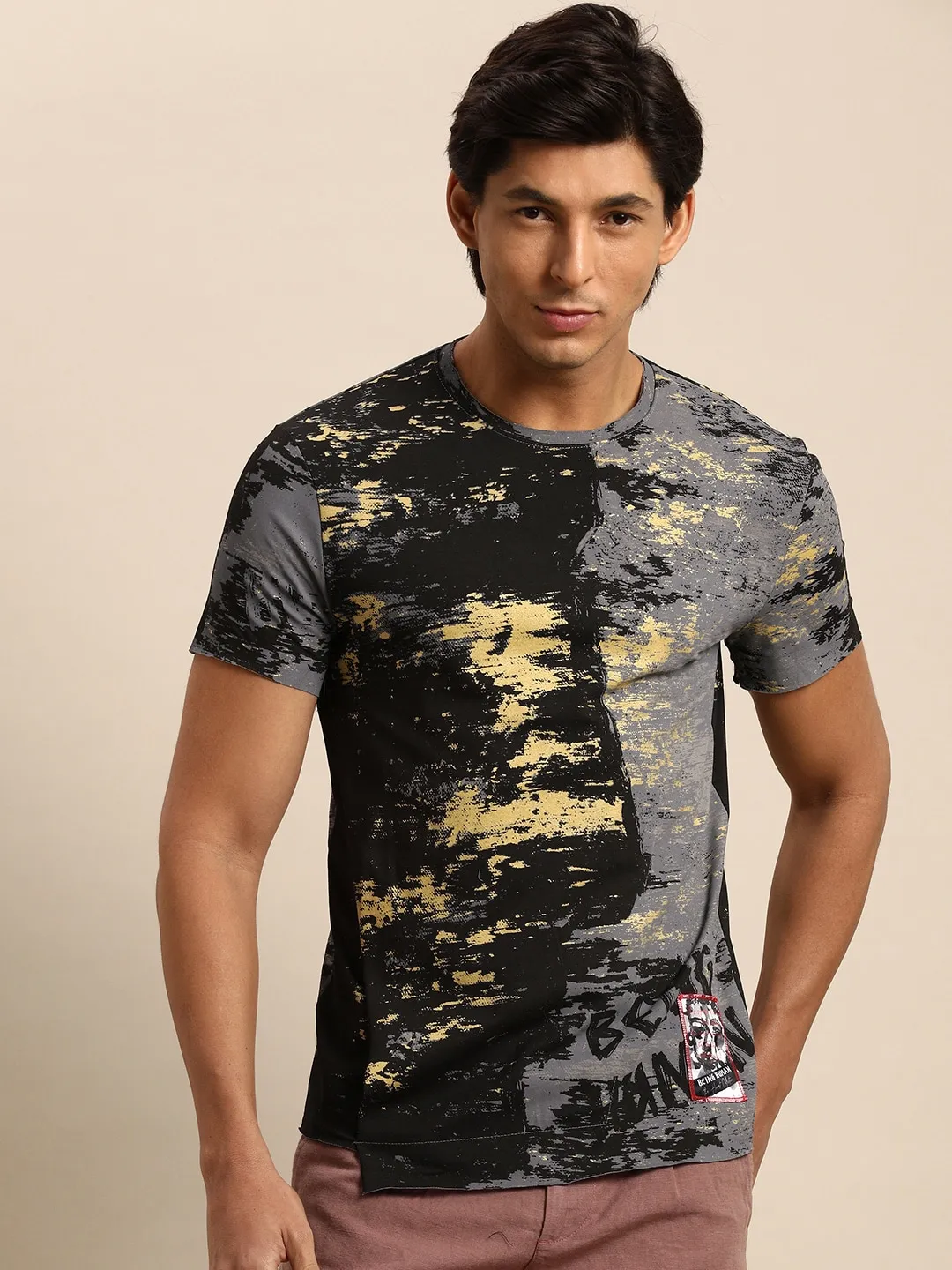 Black Slim Fit Round Neck Men's T-Shirt by Being Human Clothing