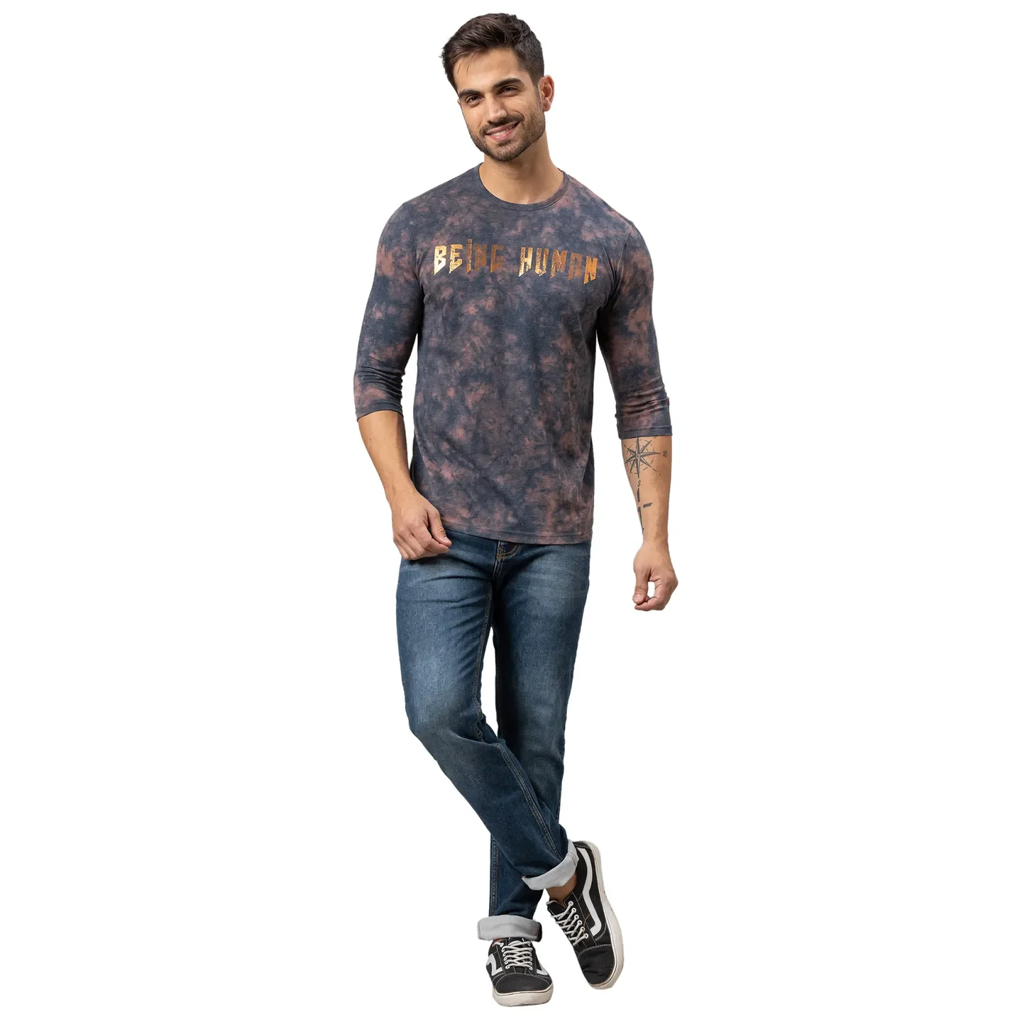 Blue Slim Straight Fit Men's Long Sleeves T-Shirt by Being Human Clothing - Image 2