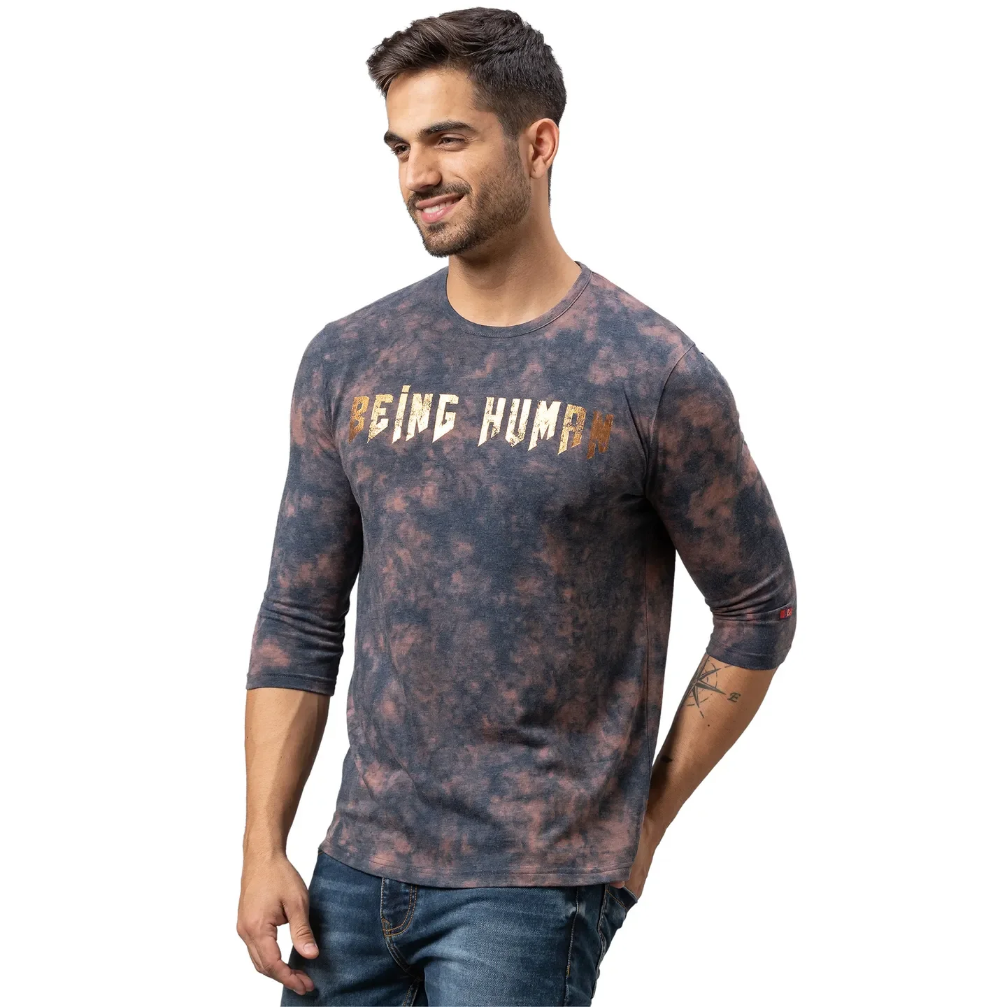 Blue Slim Straight Fit Men's Long Sleeves T-Shirt by Being Human Clothing - Image 4