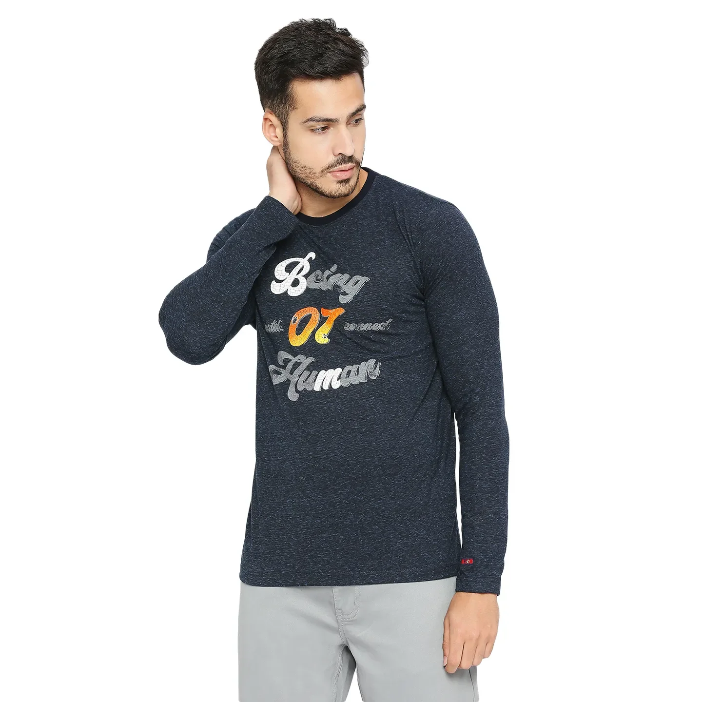 Blue Slim Straight Fit Men's Long Sleeves T-Shirt by Being Human Clothing - Image 2