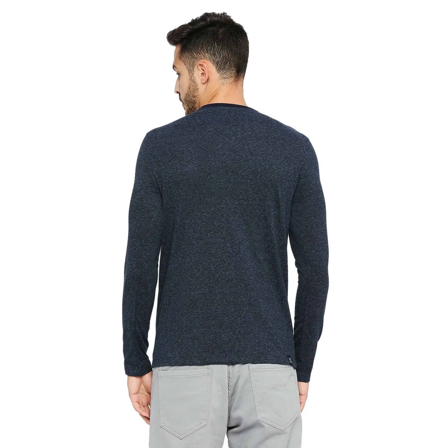 Blue Slim Straight Fit Men's Long Sleeves T-Shirt by Being Human Clothing - Image 4
