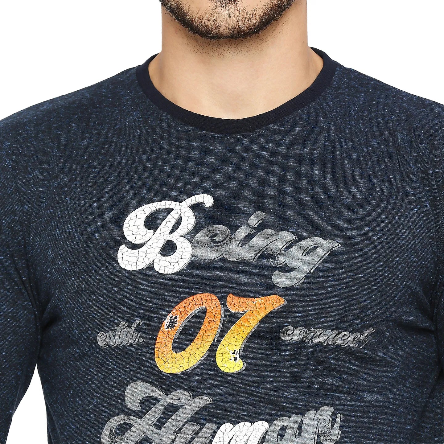 Blue Slim Straight Fit Men's Long Sleeves T-Shirt by Being Human Clothing - Image 5