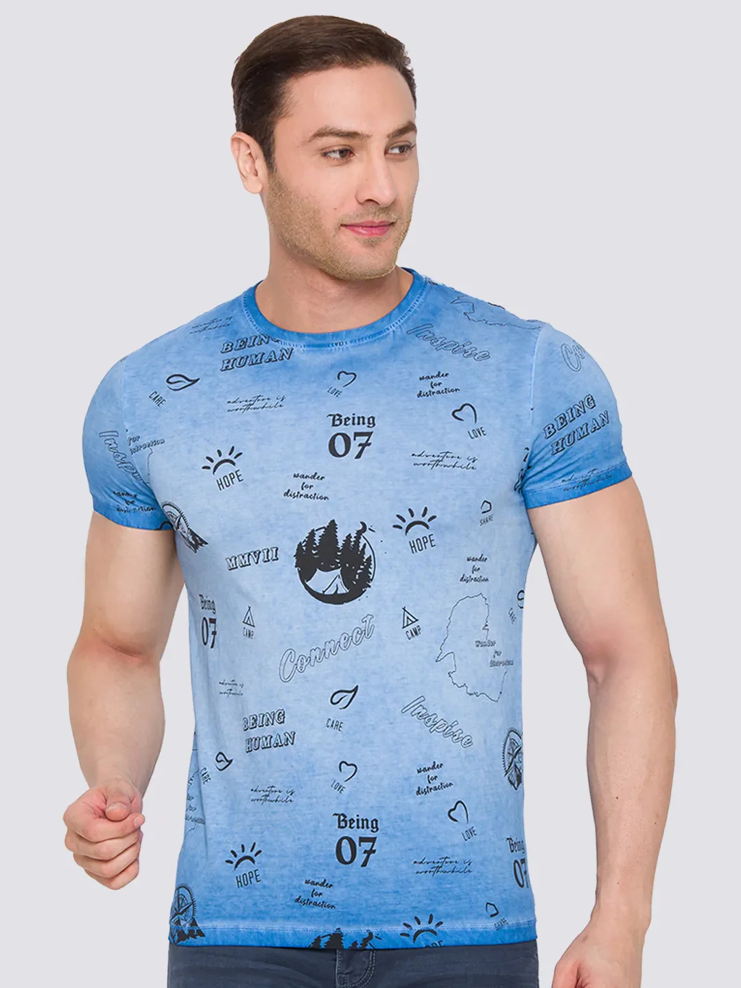 Blue Slim Straight Fit Men's Short Sleeves T-Shirt by Being Human Clothing