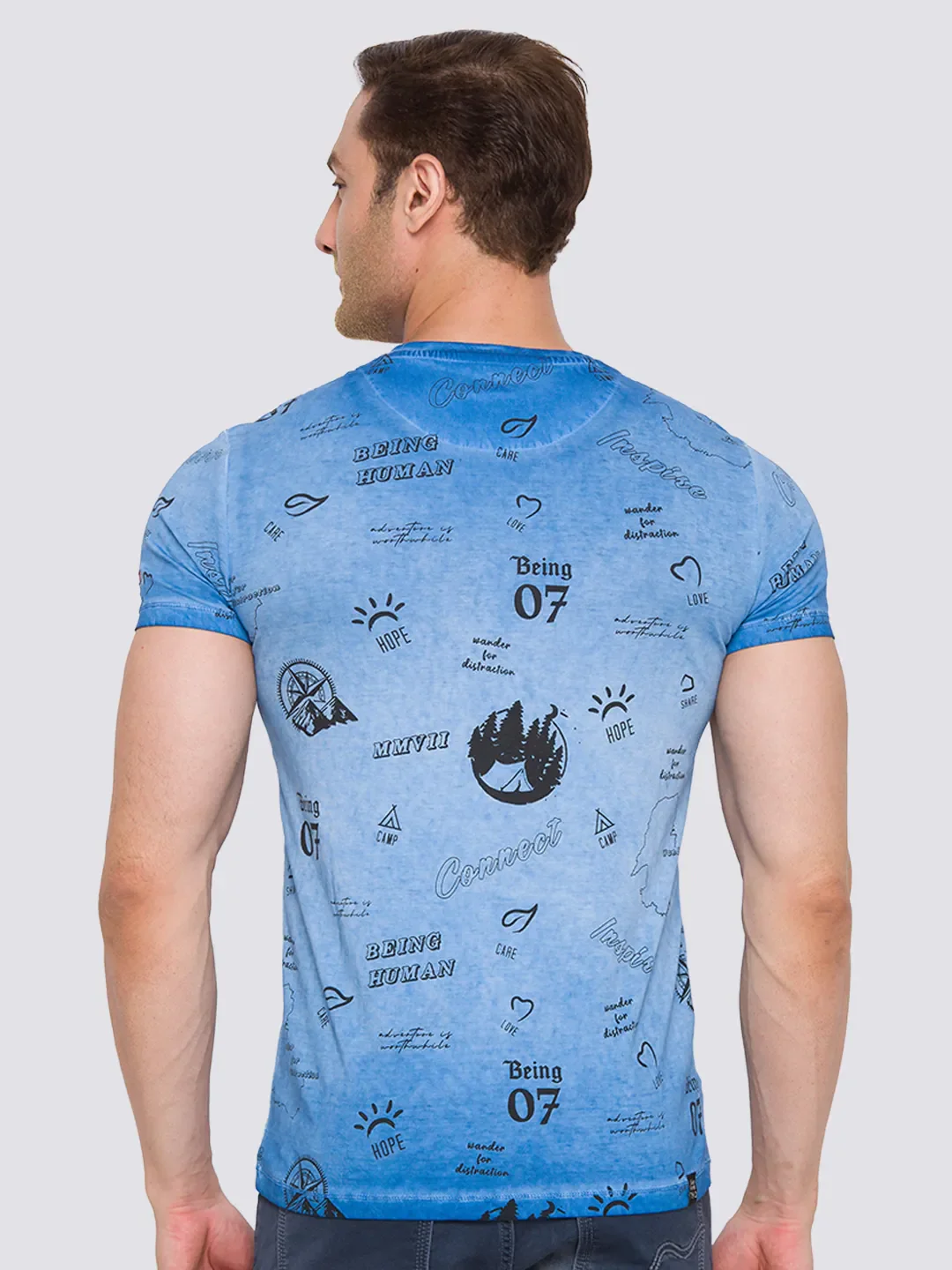 Blue Slim Straight Fit Men's Short Sleeves T-Shirt by Being Human Clothing - Image 3