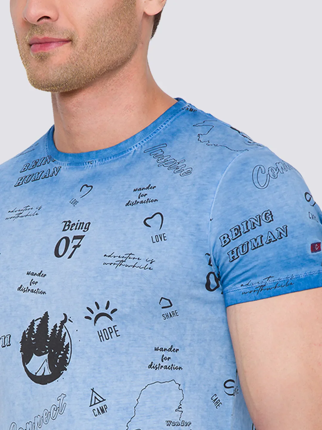 Blue Slim Straight Fit Men's Short Sleeves T-Shirt by Being Human Clothing - Image 4