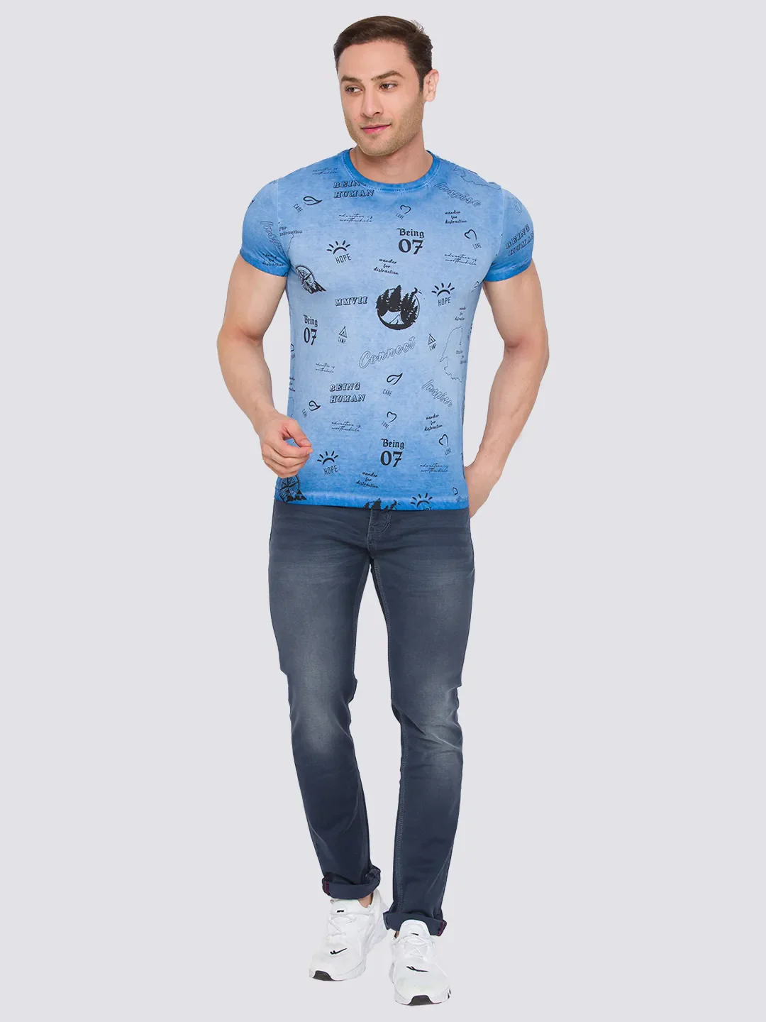 Blue Slim Straight Fit Men's Short Sleeves T-Shirt by Being Human Clothing - Image 5