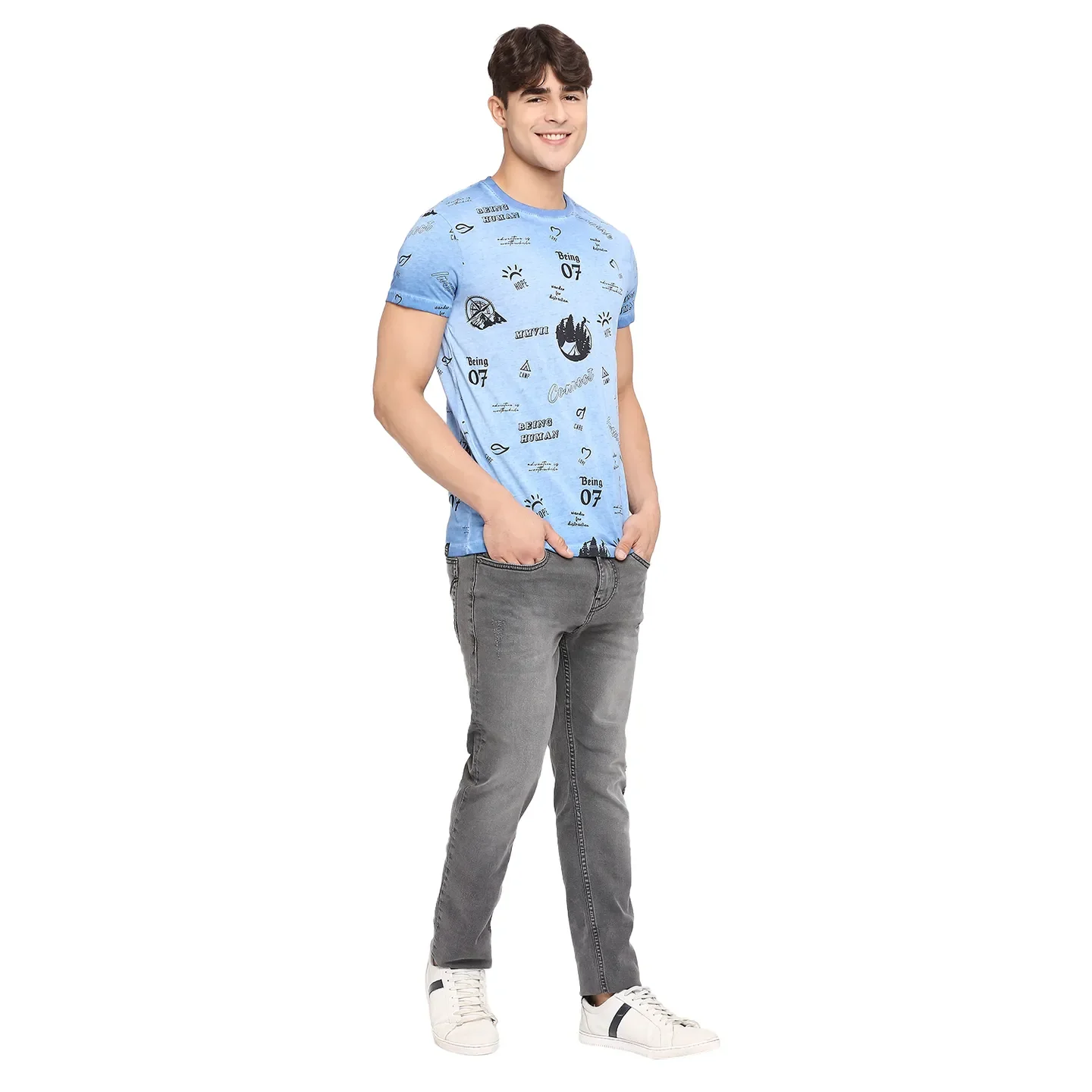 Blue Slim Straight Fit Men's Short Sleeves T-Shirt by Being Human Clothing - Image 6