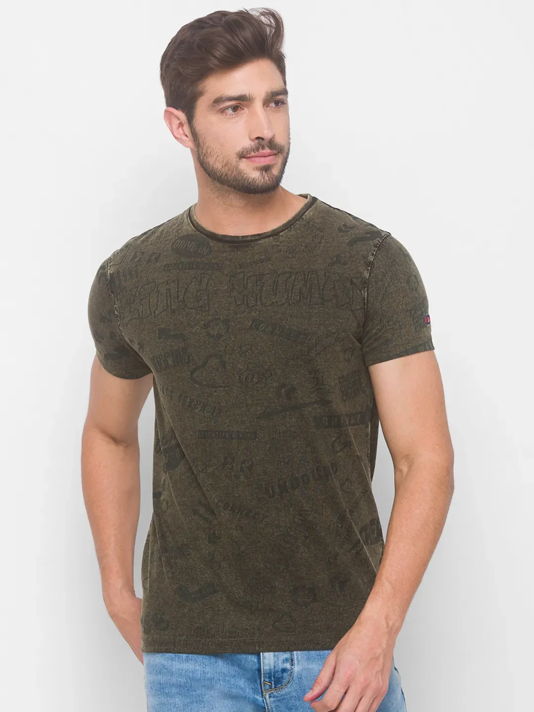 Cactus Green Slim Fit Round Neck Men's T-Shirt by Being Human Clothing - Image 5