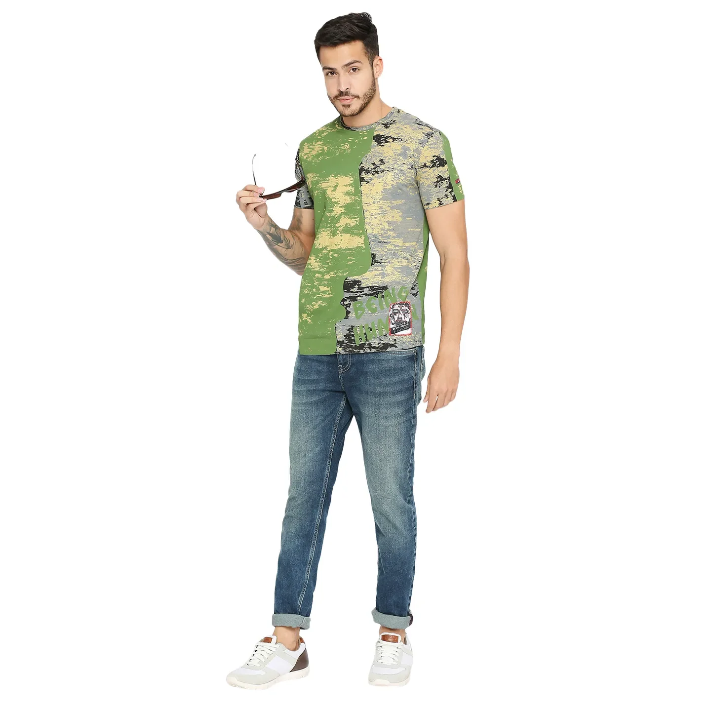Cactus Green Slim Fit Round Neck Men's T-Shirt by Being Human Clothing - Image 6