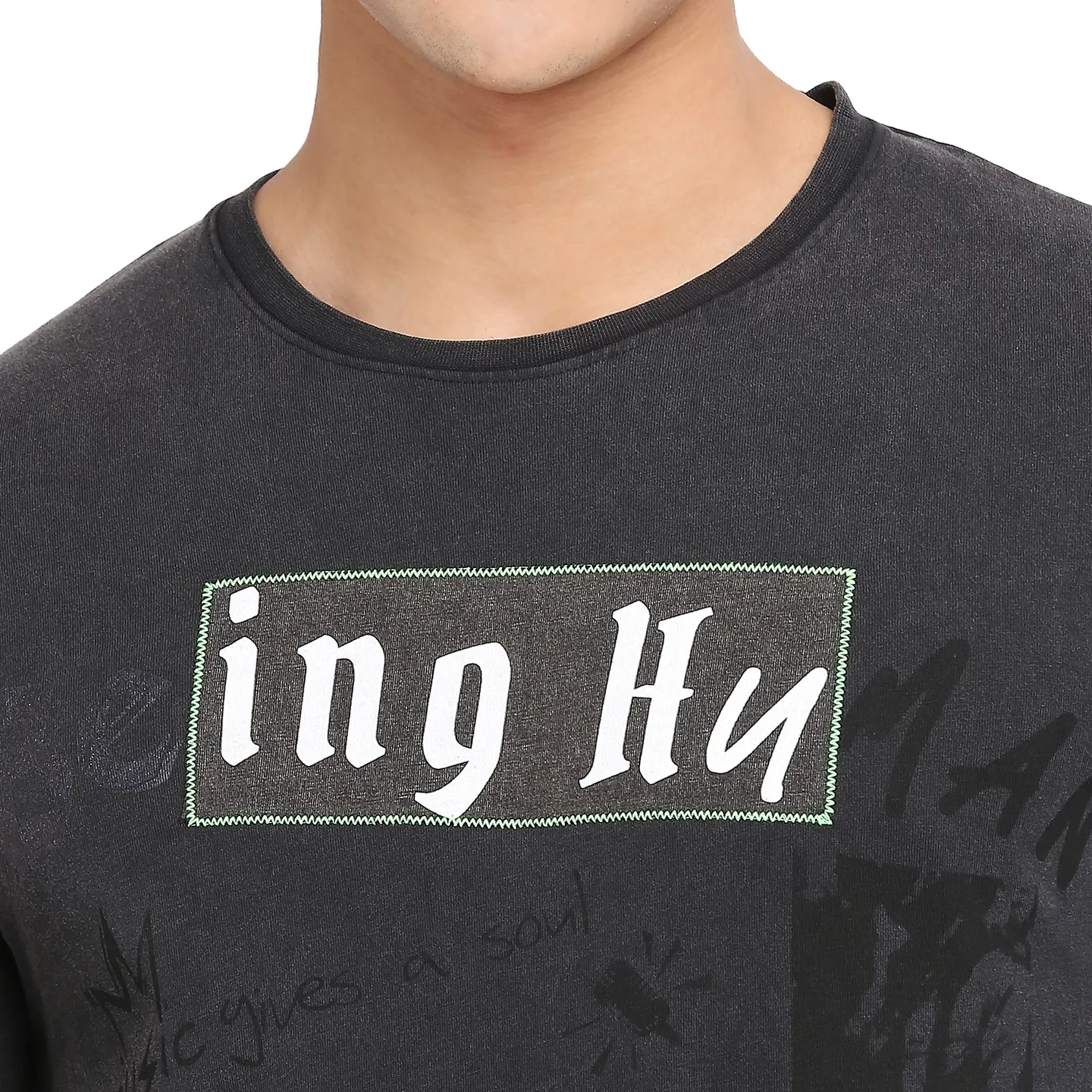 Grey Slim Straight Fit Men's Long Sleeves T-Shirt by Being Human Clothing - Image 5