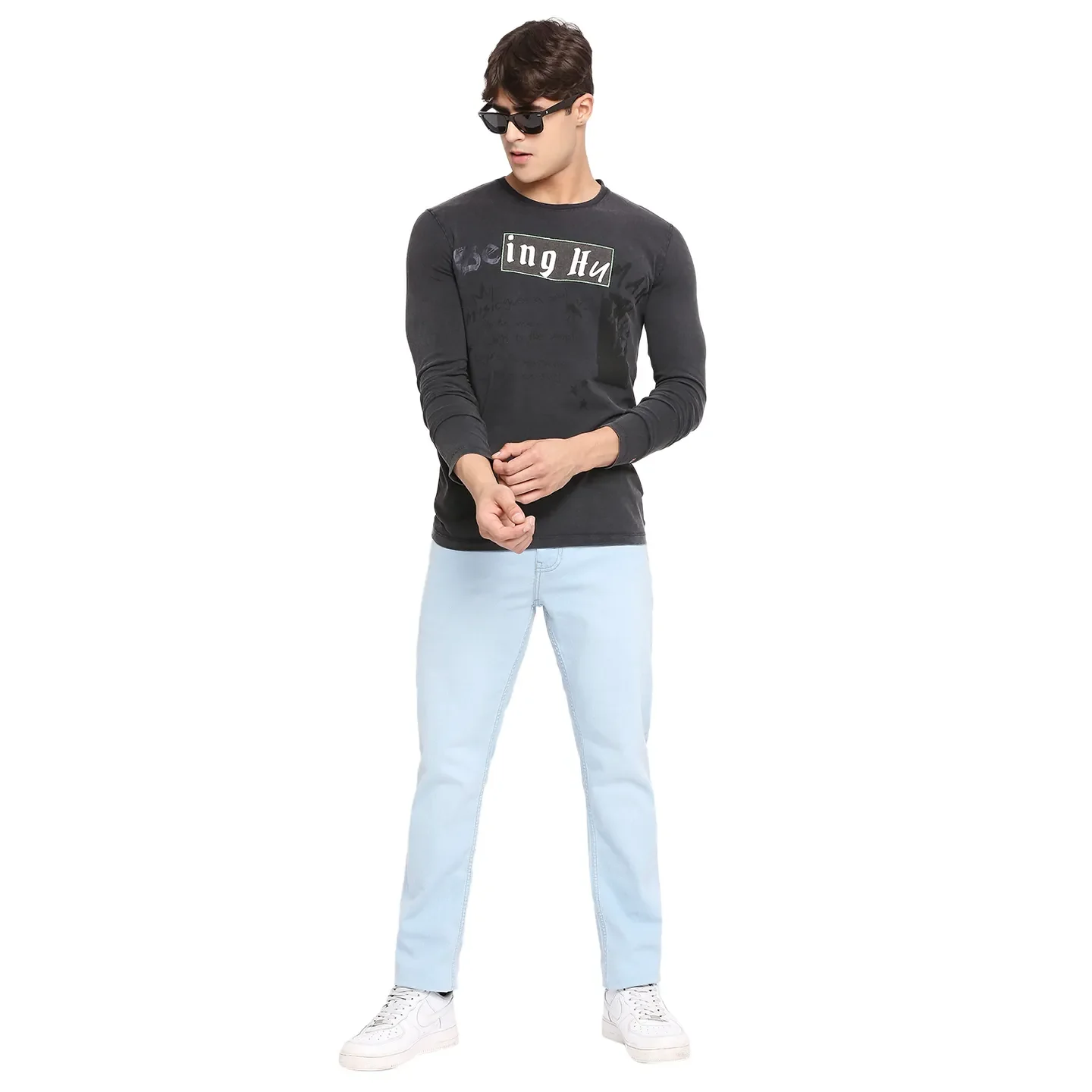 Grey Slim Straight Fit Men's Long Sleeves T-Shirt by Being Human Clothing - Image 6