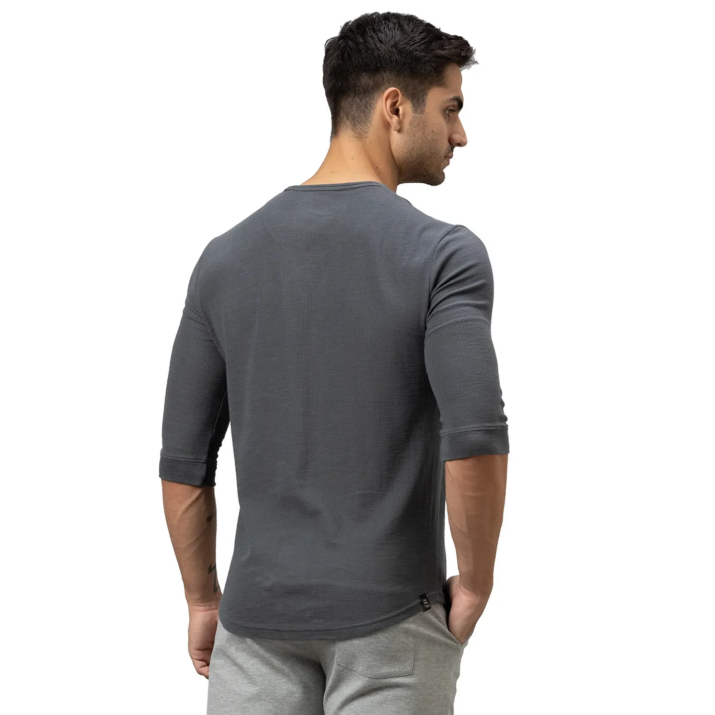 Grey Slim Straight Fit Men's Long Sleeves T-Shirt by Being Human Clothing - Image 3