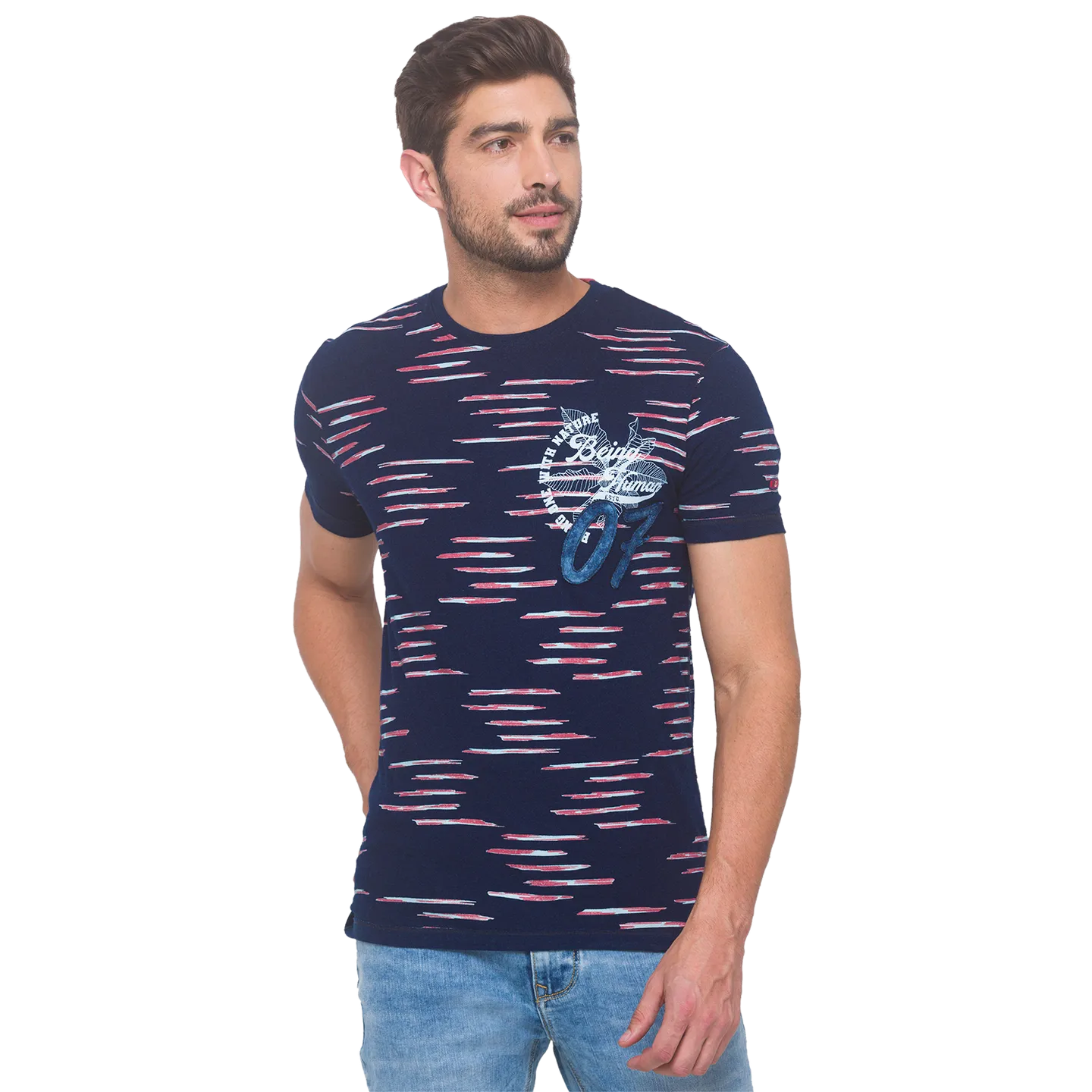 Dark Indigo Slim Fit Round Neck Men's T-Shirt by Being Human Clothing