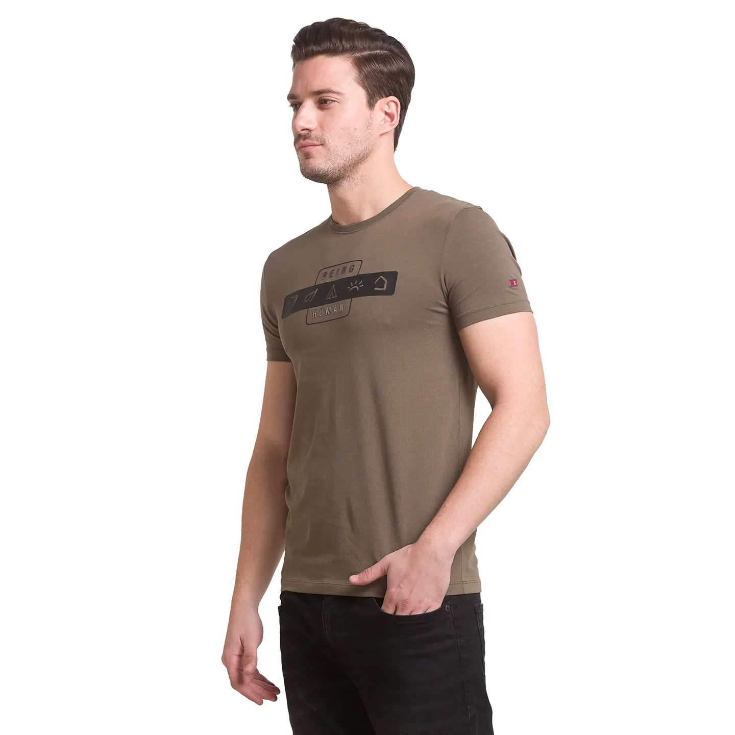 Green Slim Straight Fit Men's Short Sleeves T-Shirt by Being Human Clothing - Image 2
