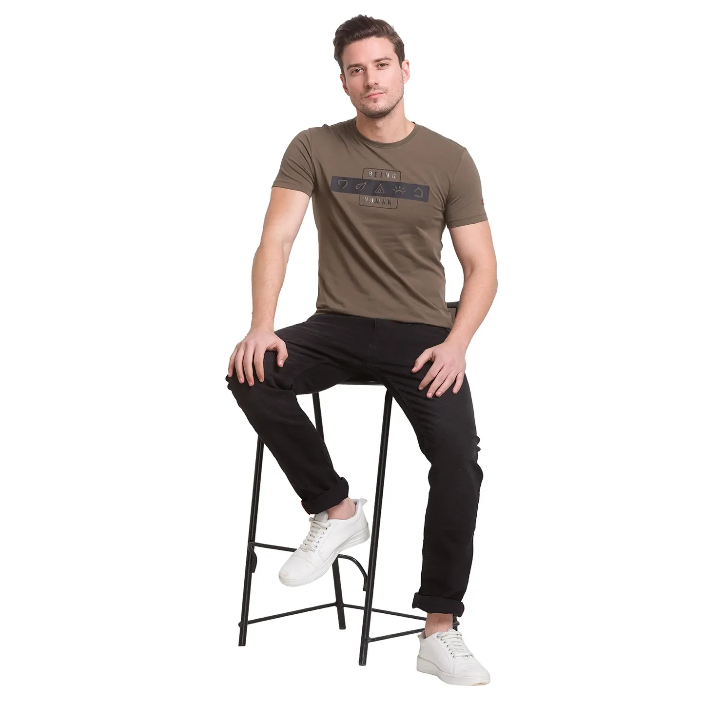 Green Slim Straight Fit Men's Short Sleeves T-Shirt by Being Human Clothing - Image 3