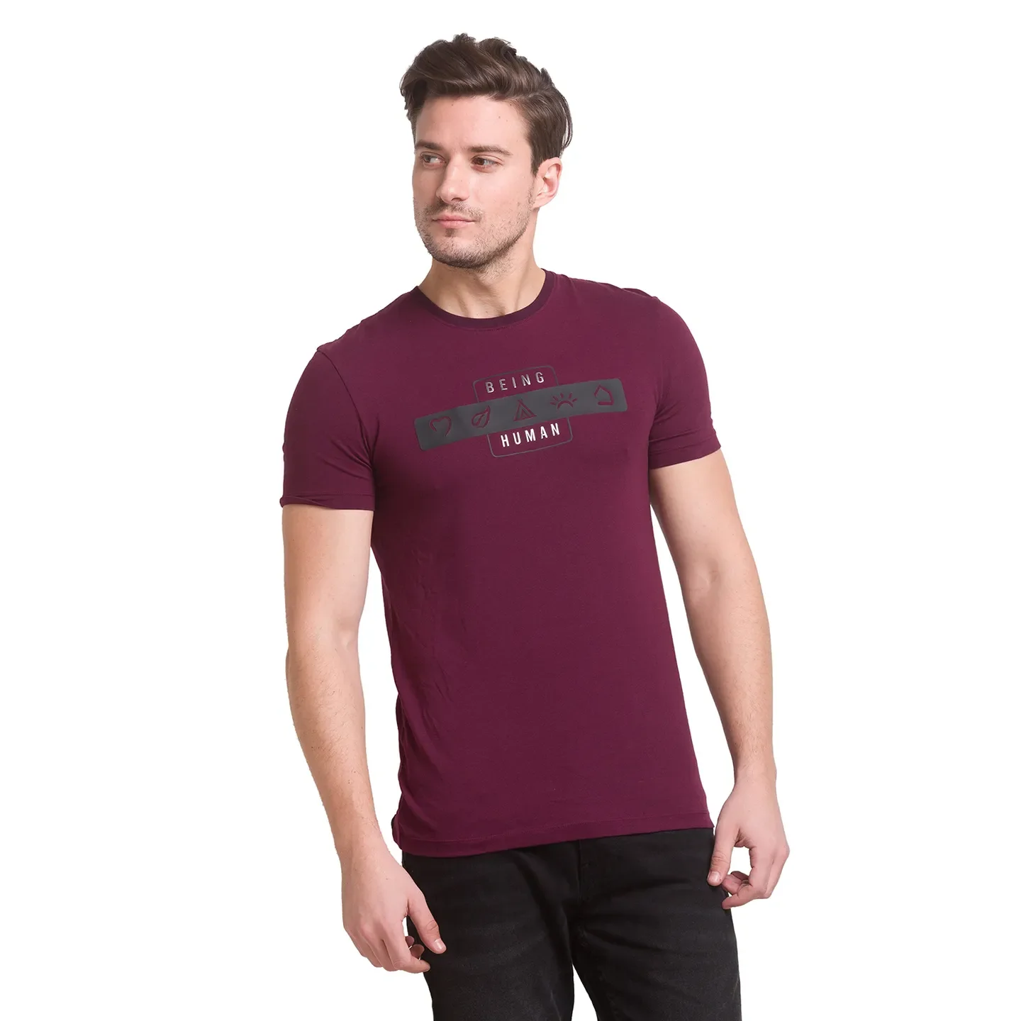 Red Slim Straight Fit Men's Short Sleeves T-Shirt by Being Human Clothing