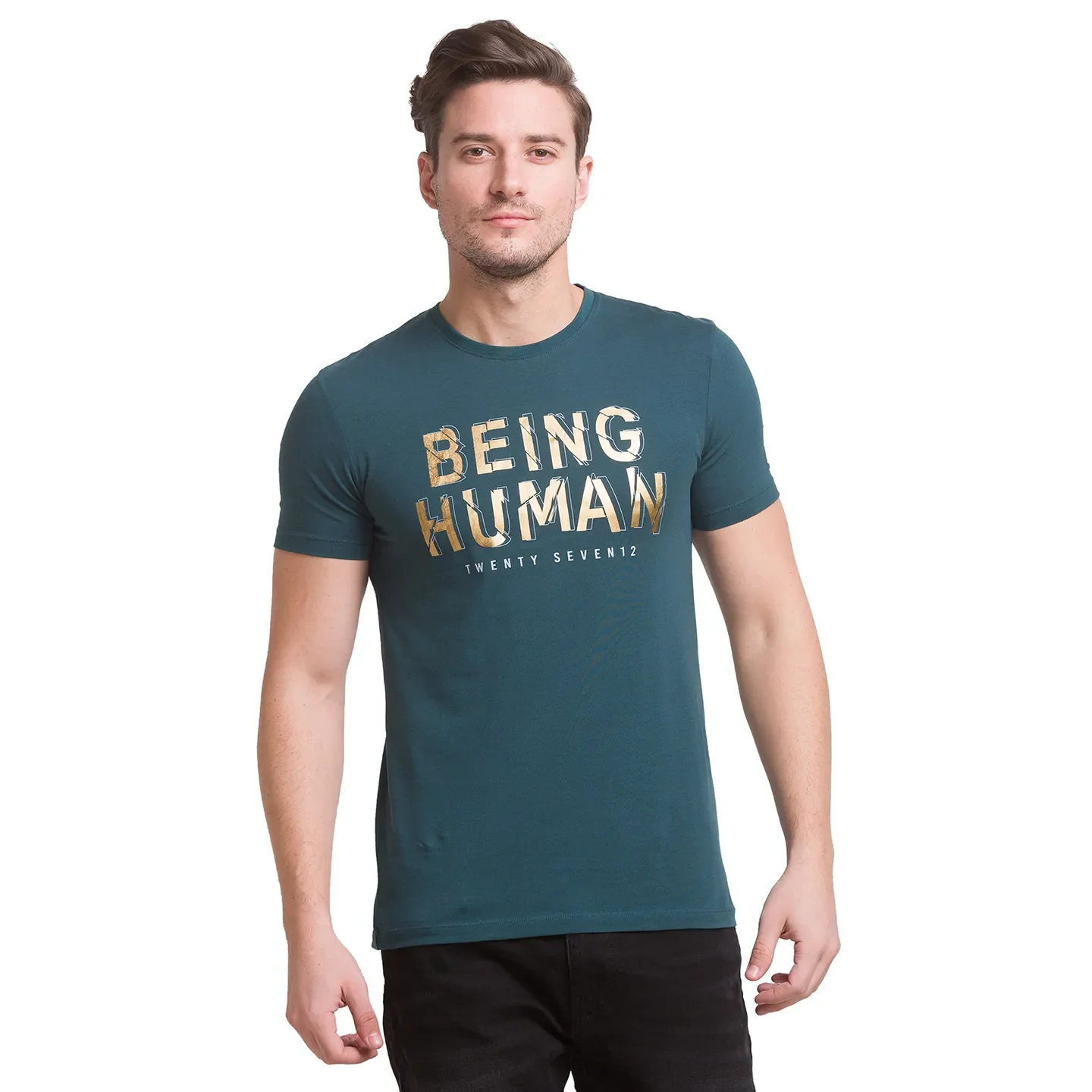 Green Slim Straight Fit Men's Short Sleeves T-Shirt by Being Human Clothing - Image 2