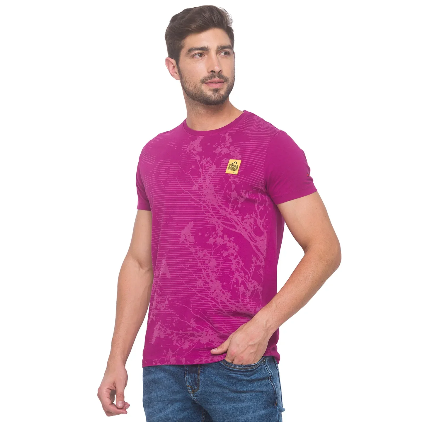 Fuchsia Slim Fit Round Neck Men's T-Shirt by Being Human Clothing - Image 2