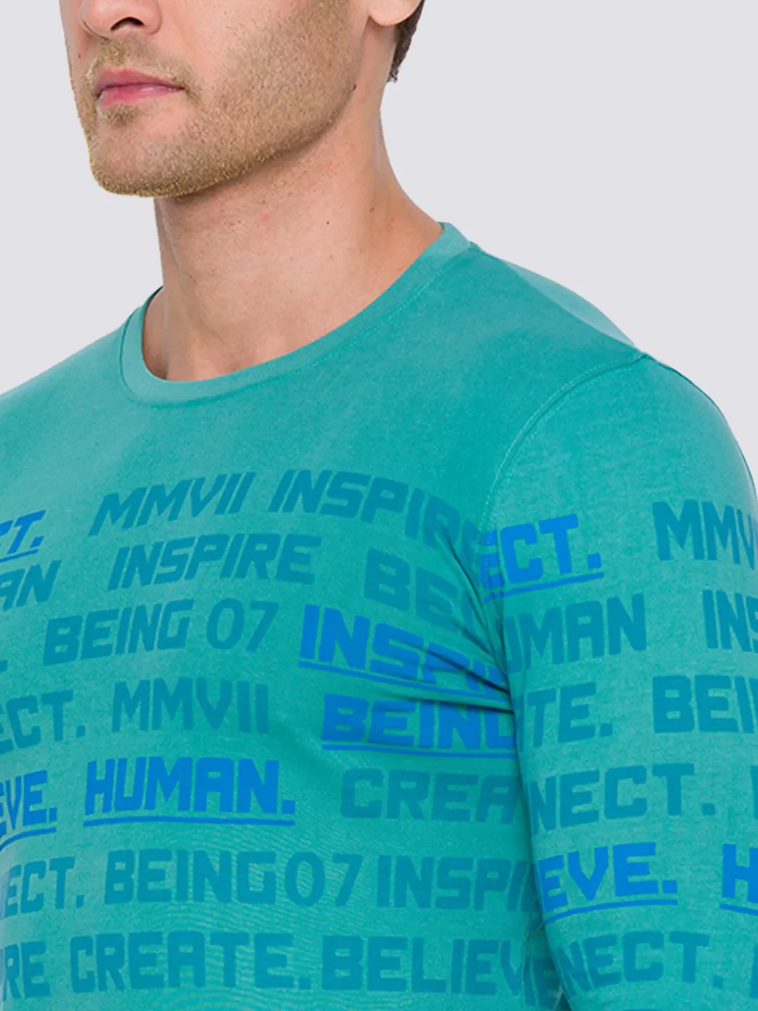Green Slim Fit Round Neck Men's T-Shirt by Being Human Clothing - Image 4