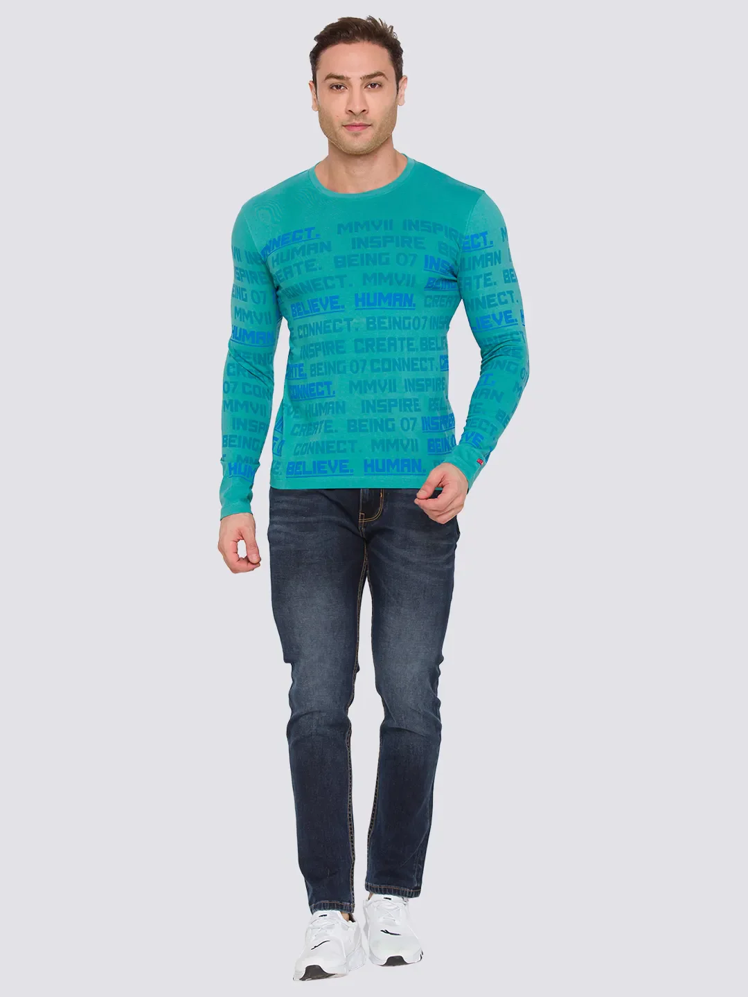 Green Slim Fit Round Neck Men's T-Shirt by Being Human Clothing - Image 5