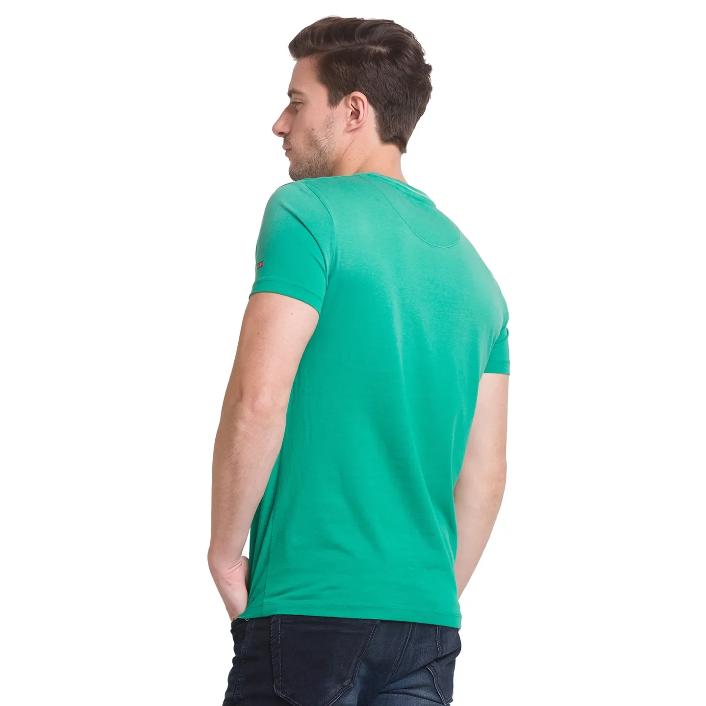 Green Slim Fit Round Neck Men's T-Shirt by Being Human Clothing - Image 4