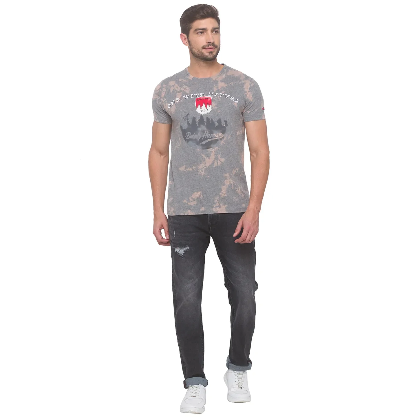 Grey Melange Slim Fit Round Neck Men's T-Shirt by Being Human Clothing - Image 3