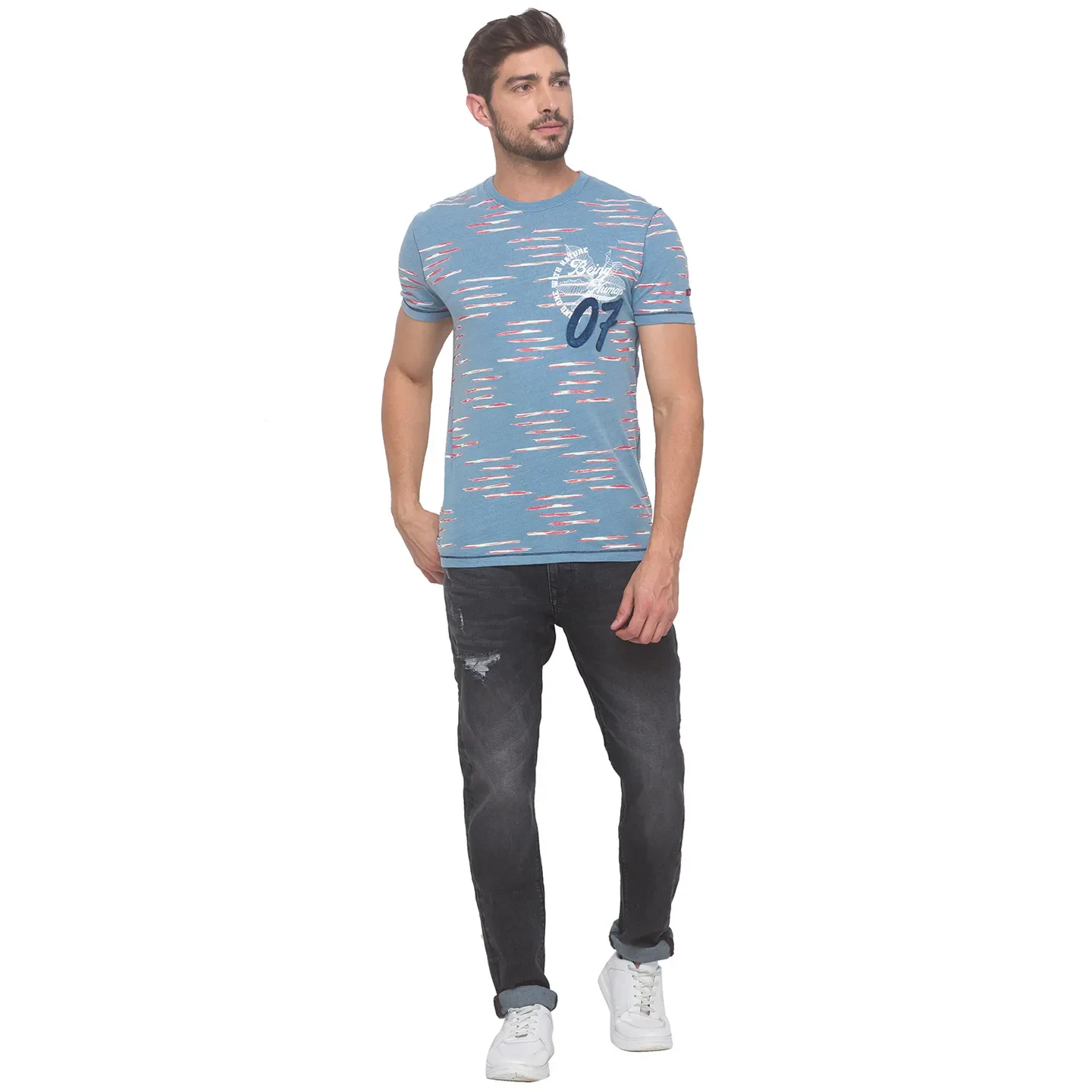 Blue Regular Fit Men's Short Sleeves T-Shirt by Being Human Clothing - Image 3