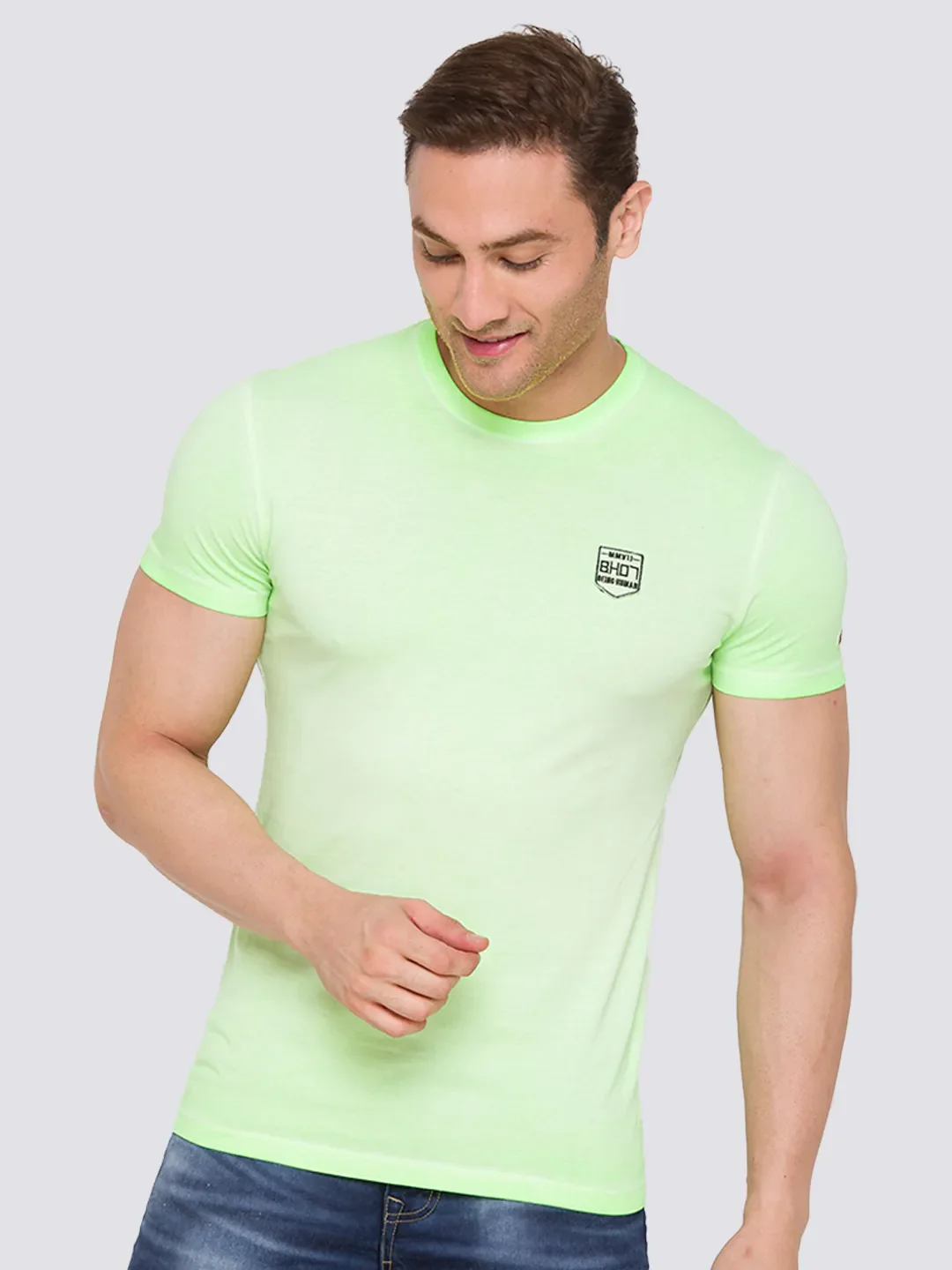 Lime Slim Fit Round Neck Men's T-Shirt by Being Human Clothing