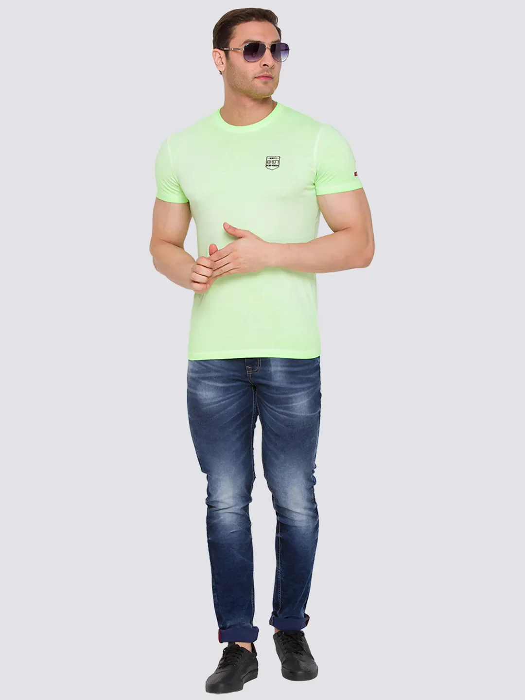 Lime Slim Fit Round Neck Men's T-Shirt by Being Human Clothing - Image 5
