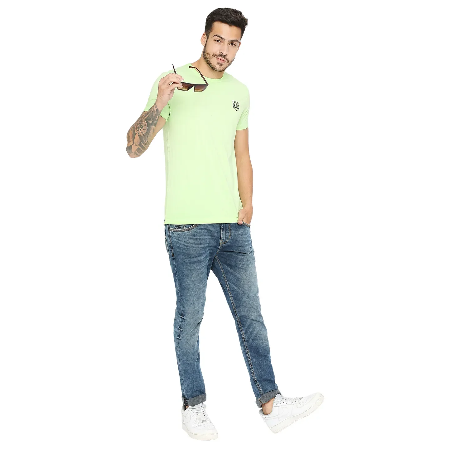 Lime Slim Fit Round Neck Men's T-Shirt by Being Human Clothing - Image 6